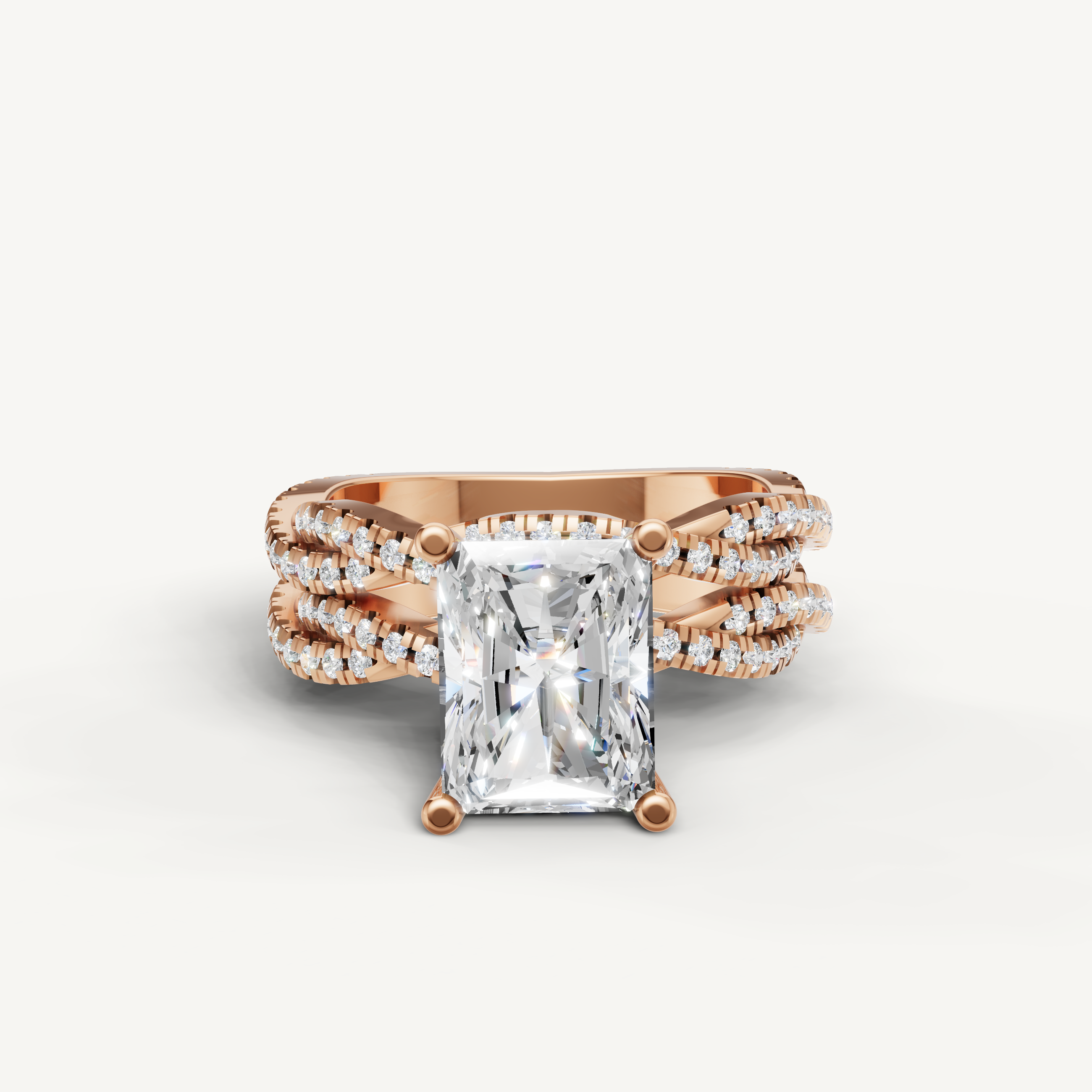 Raul Diamonds Radiant Cut Lab Grown Diamond Split Shank Bridal Set in 14K Rose Gold