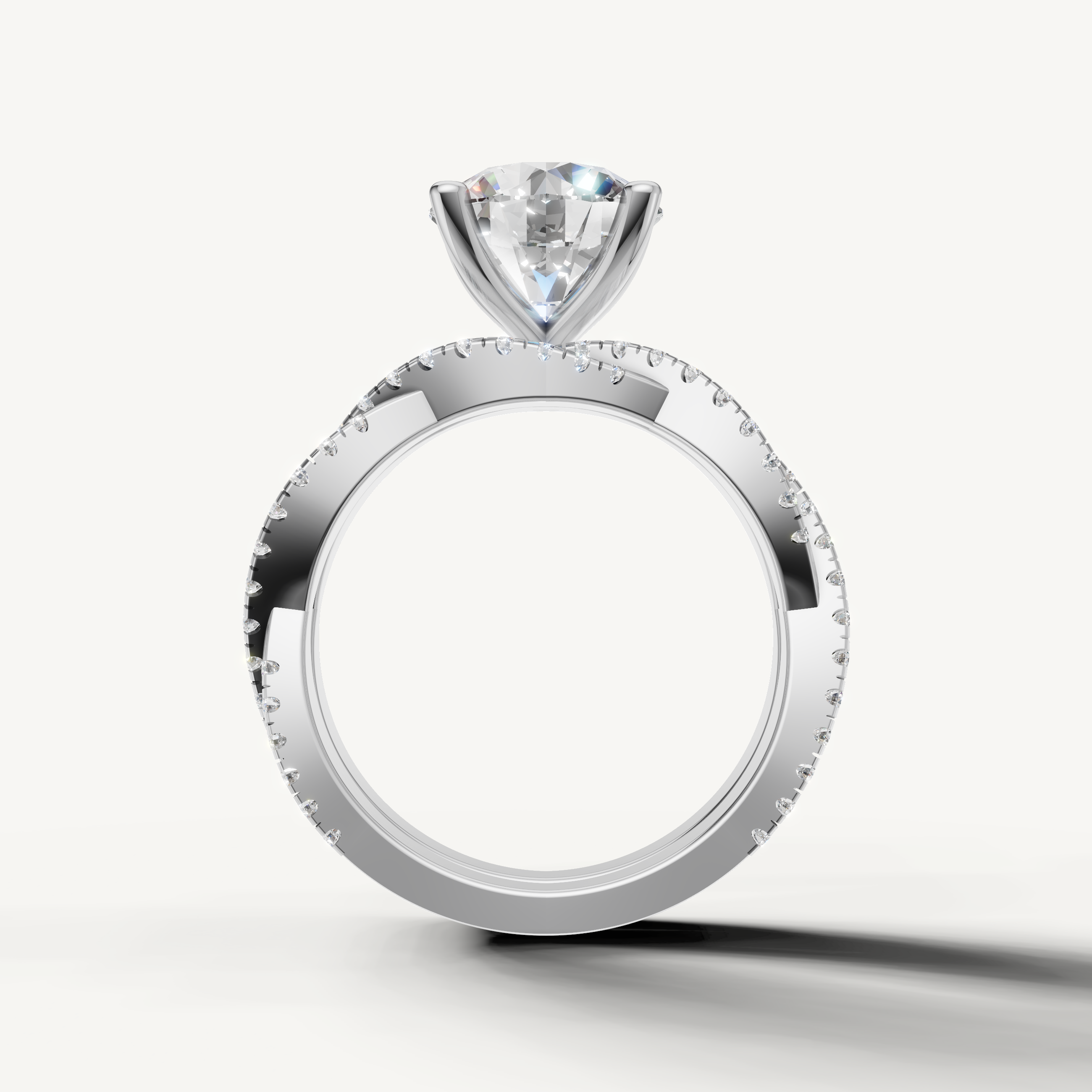 Luxury Round Bridal Set Ring with Multi Row Diamond Band White Gold