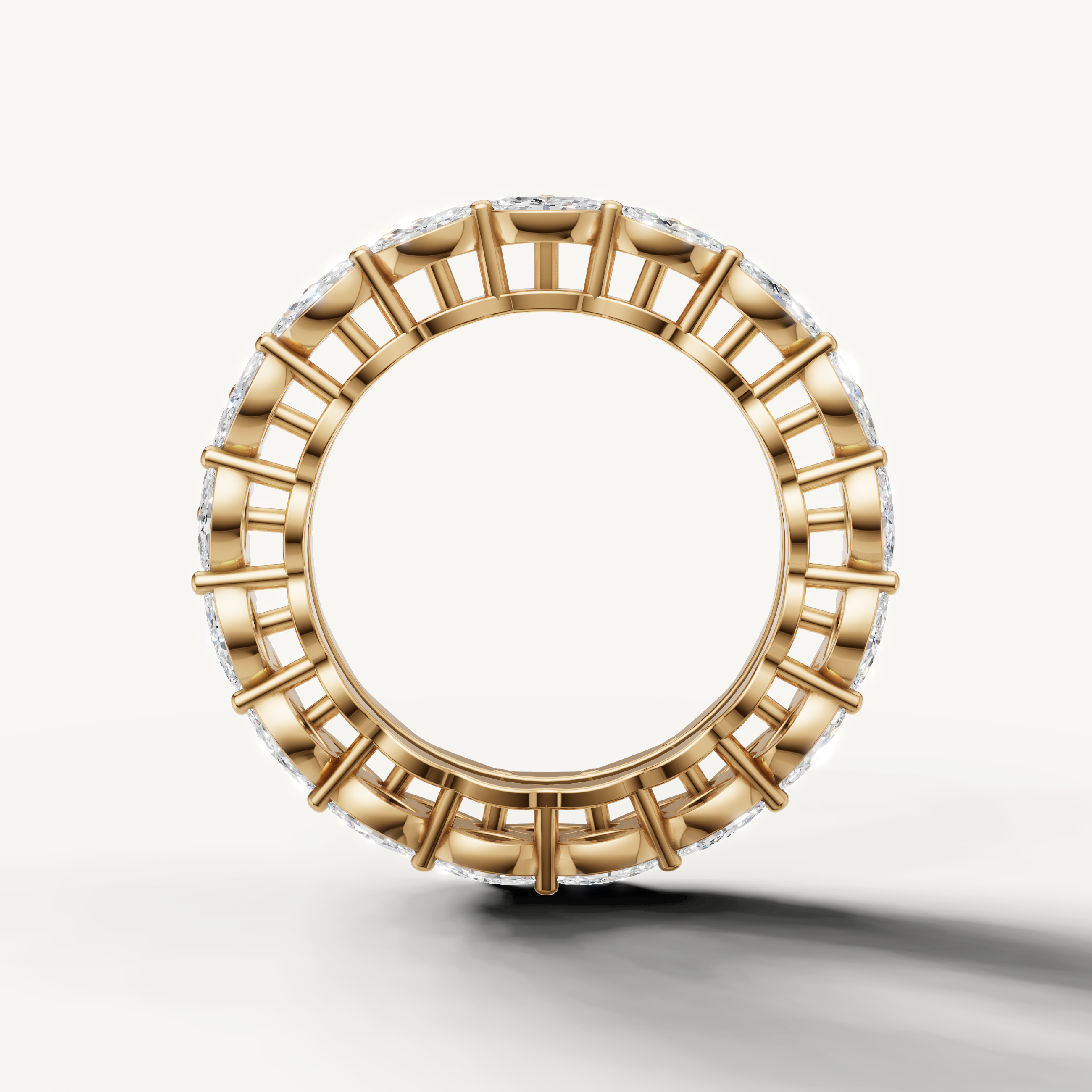 IGI certified marquise cut lab grown diamond eternity band for women in 14k yellow gold