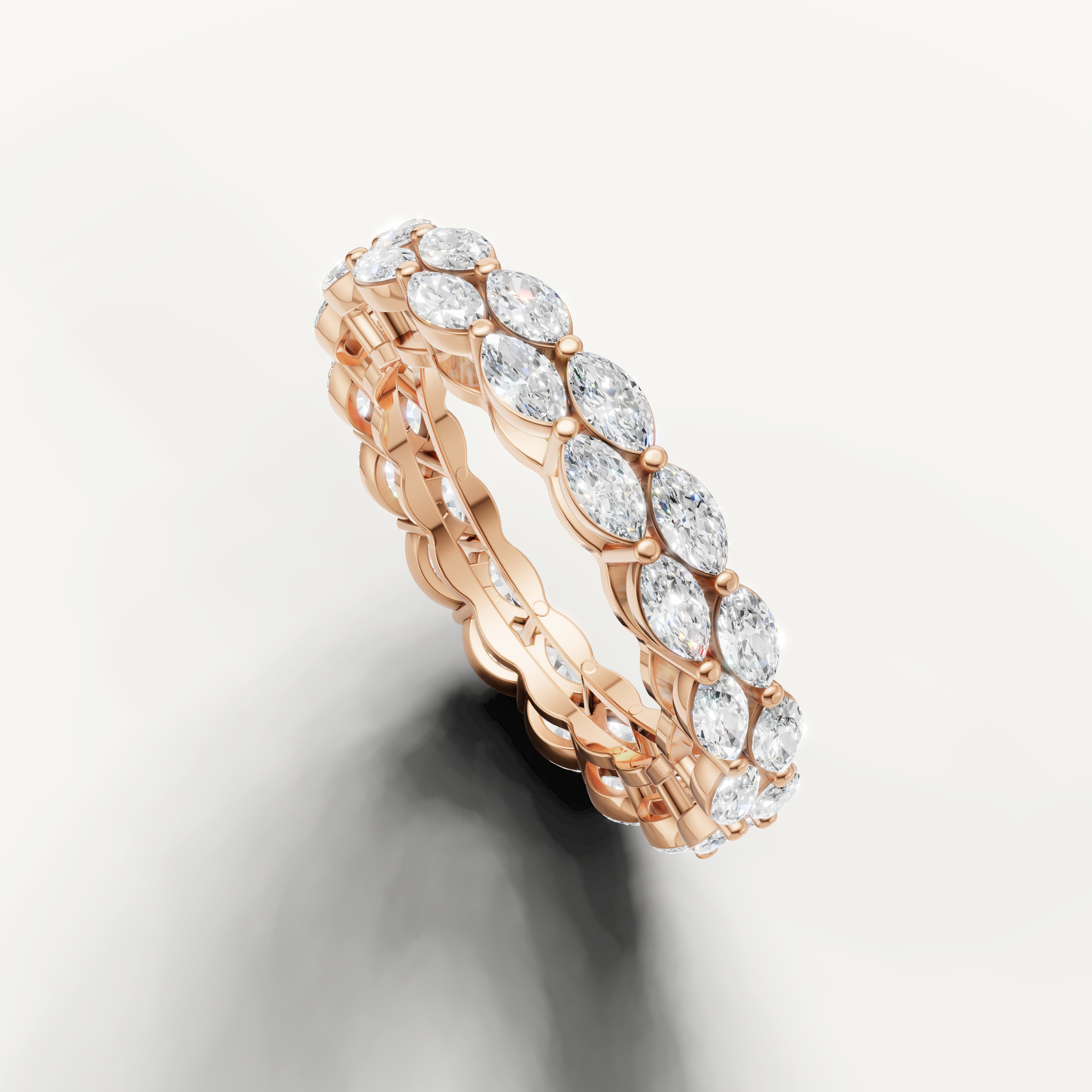 stackable marquise diamond eternity ring with modern scalloped silhouette in rose gold