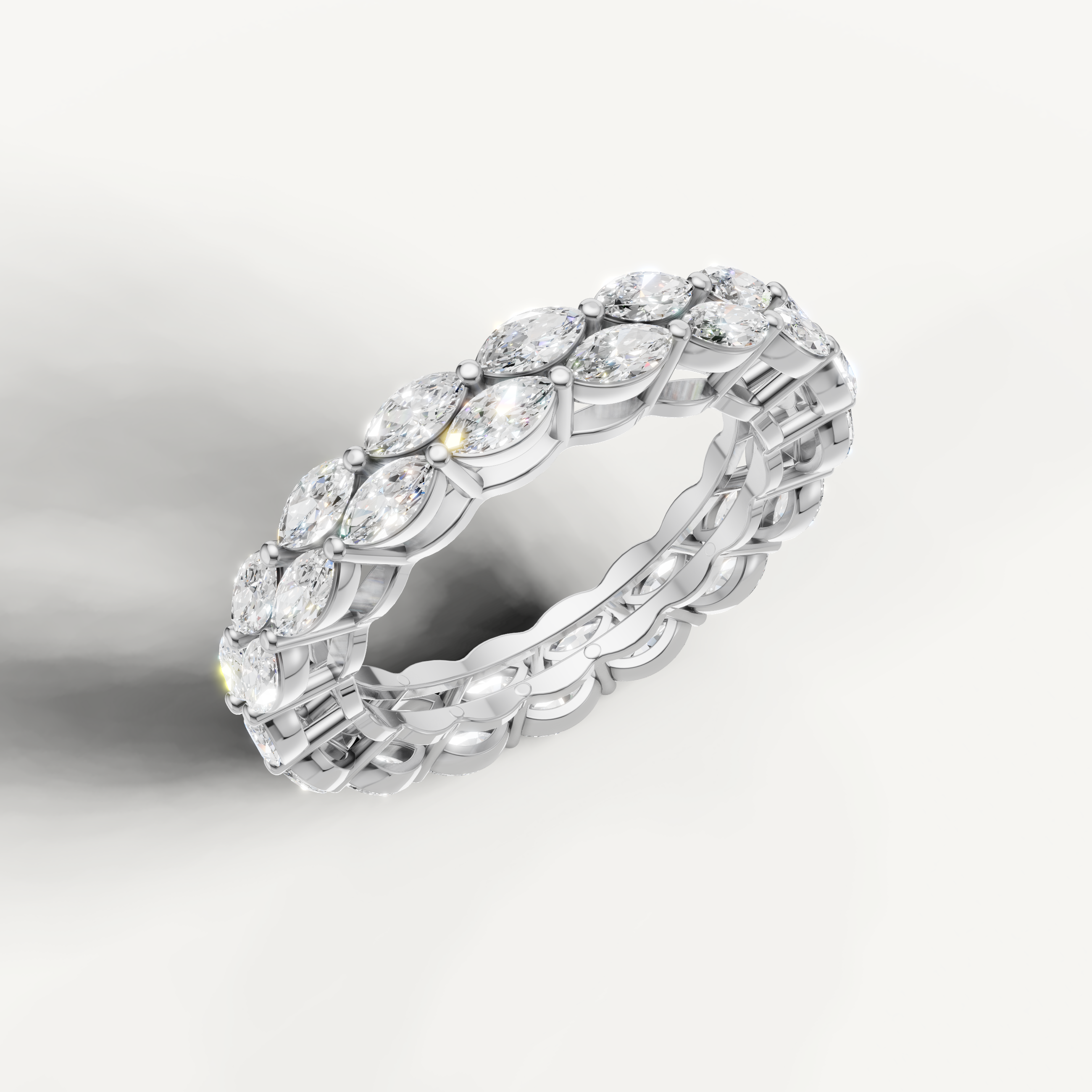 elegant full eternity ring with marquise lab diamonds and polished white gold finish