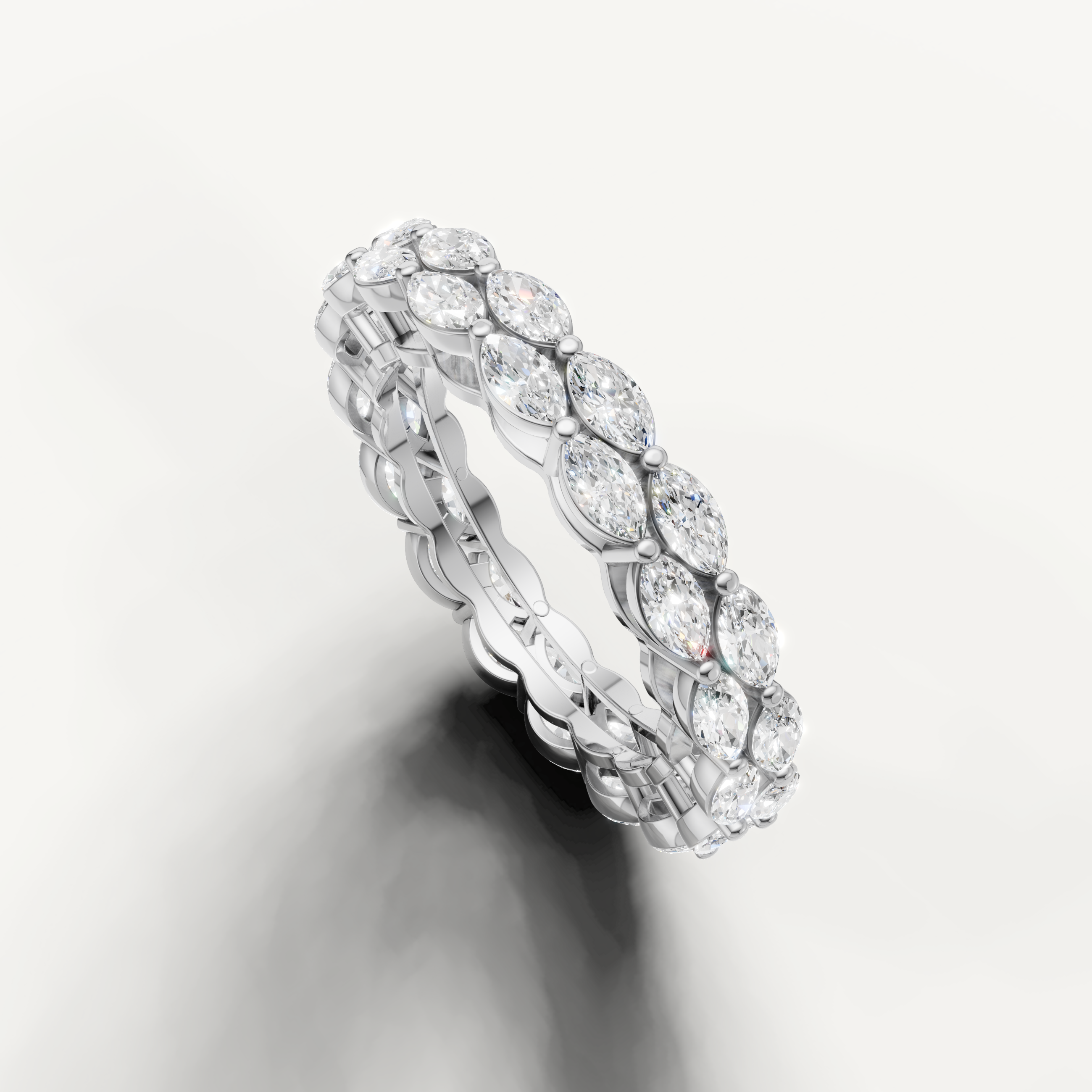 stackable marquise diamond wedding band with scalloped design in white gold