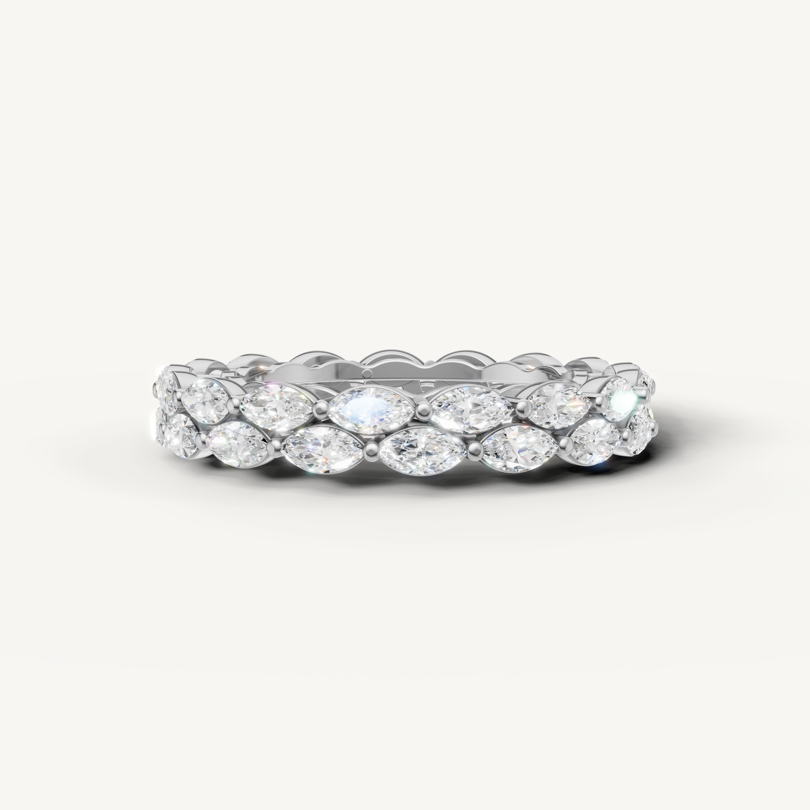 marquise cut lab grown diamond eternity band in 14k white gold with shared prong setting