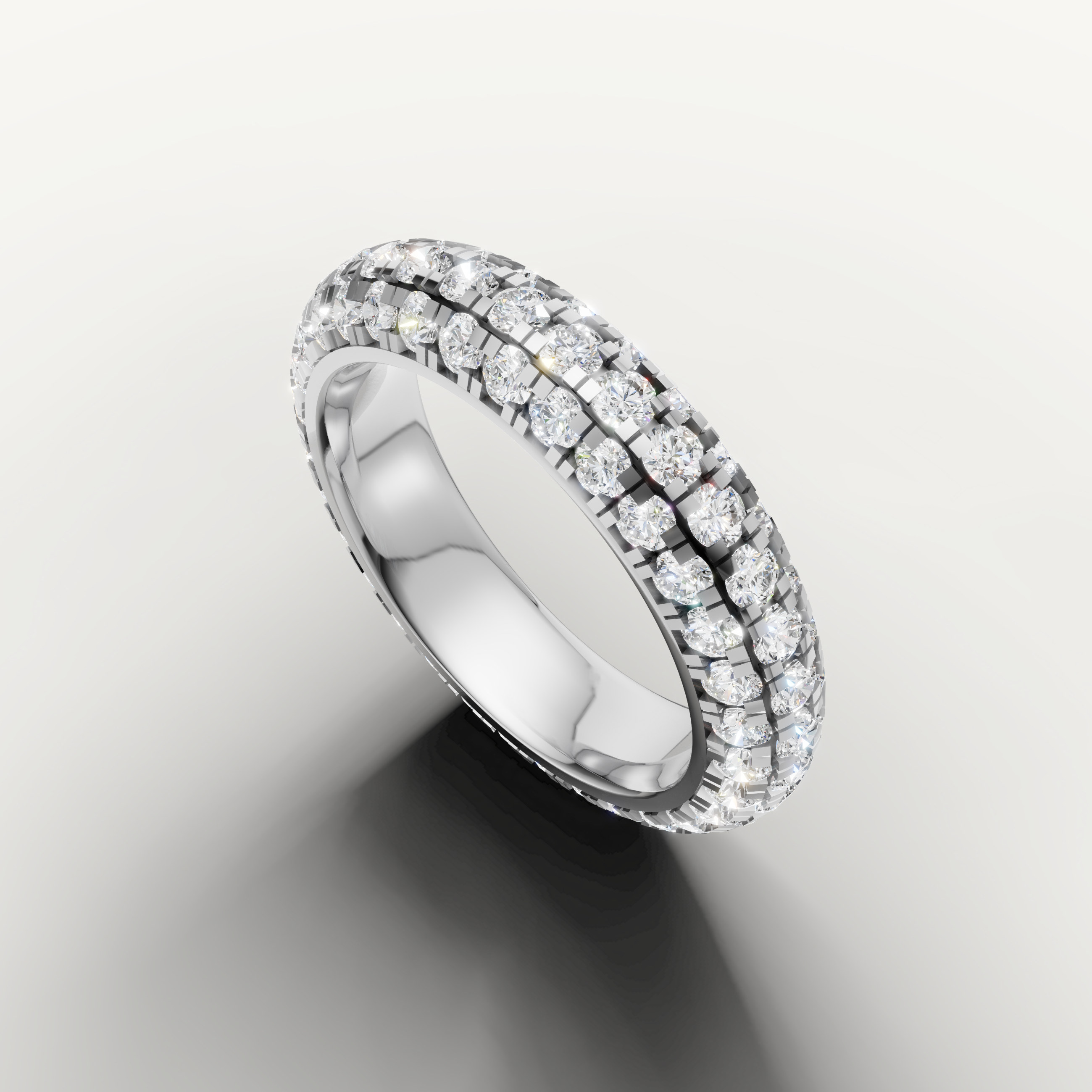 luxury pavé diamond ring featuring multi row sparkle and polished white gold finish