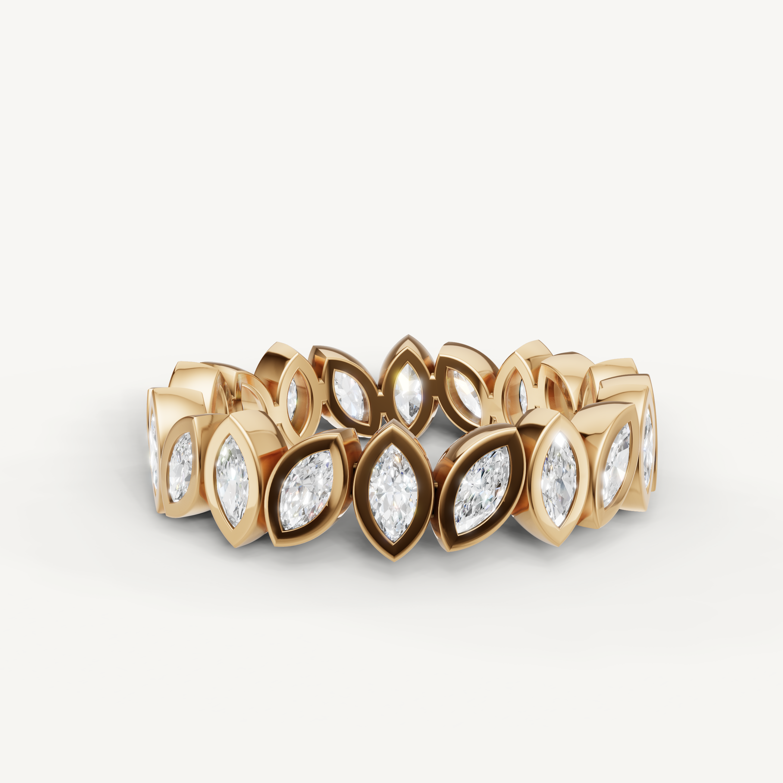 marquise bezel set lab grown diamond eternity band in 14k yellow gold