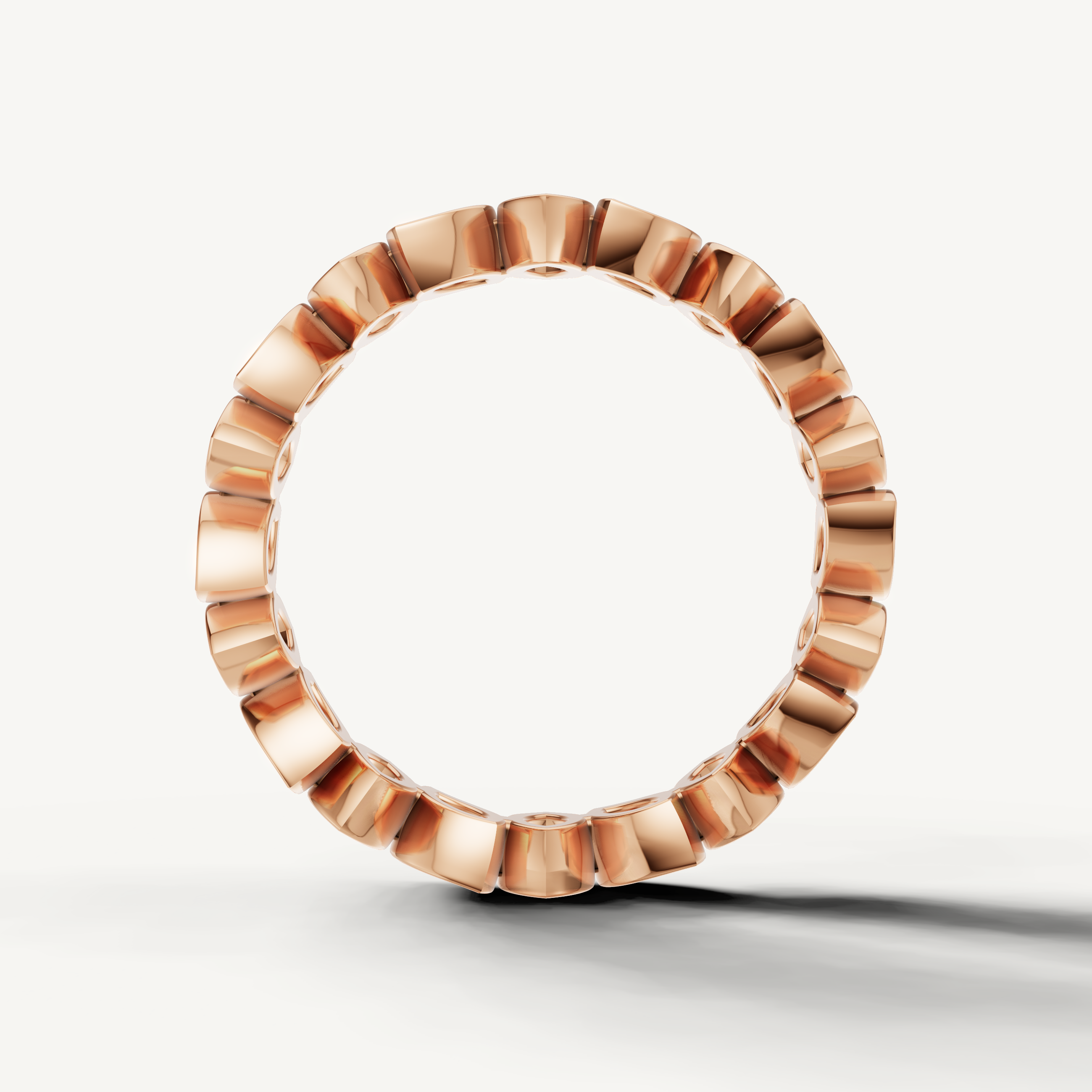 IGI certified lab grown diamond eternity band in polished rose gold with marquise diamonds
