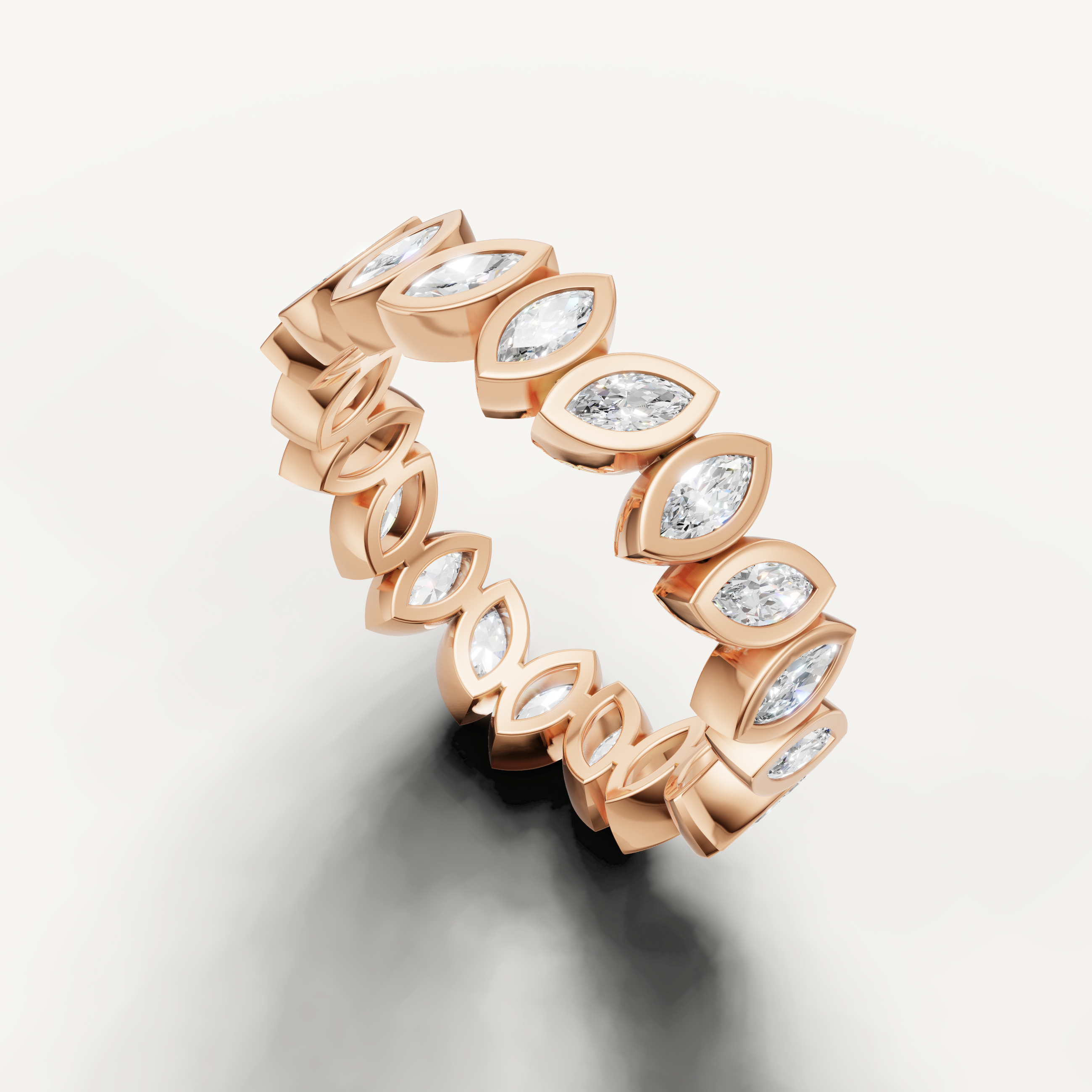 elegant bezel set eternity ring featuring marquise lab grown diamonds and modern styling