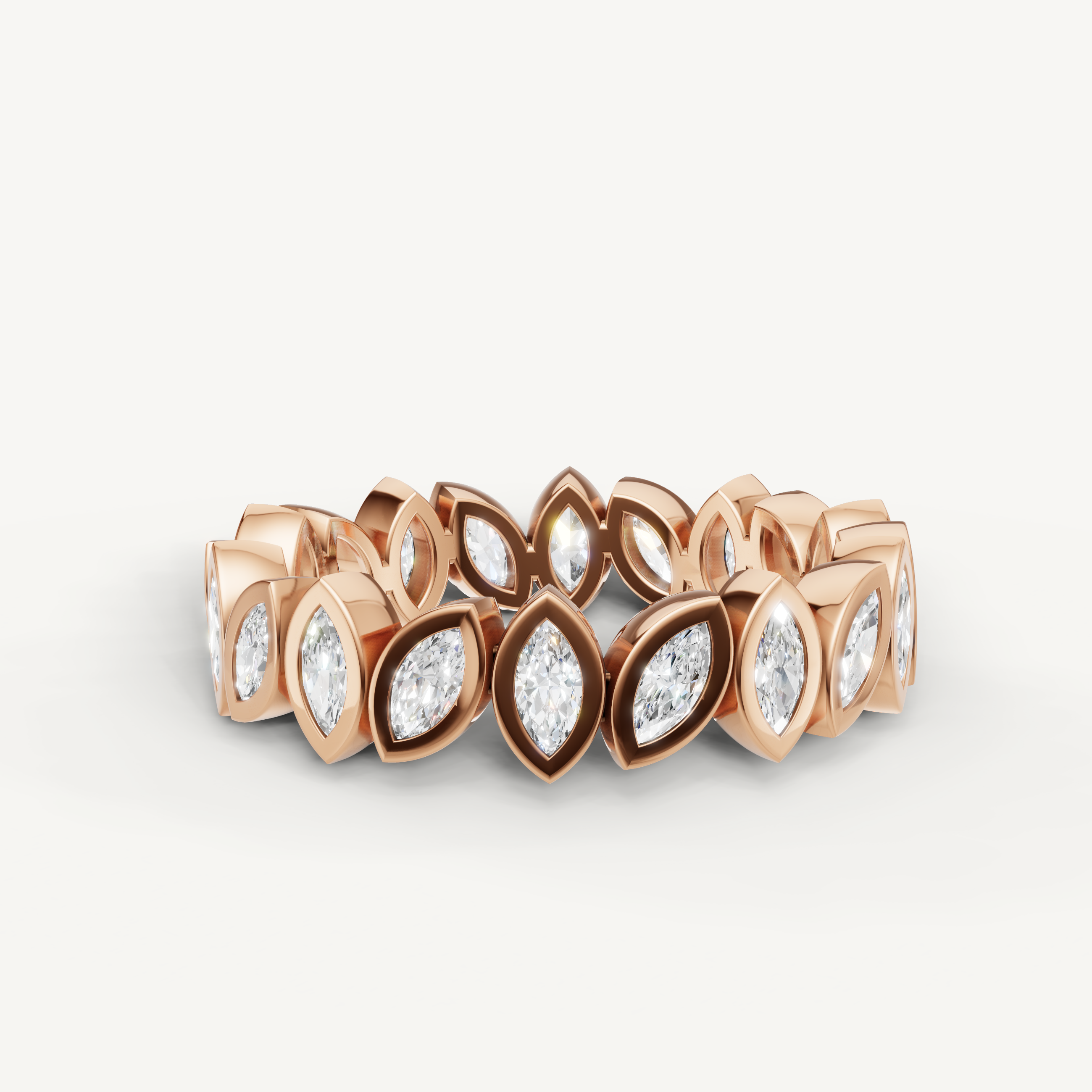 marquise bezel set lab grown diamond eternity band in 14k rose gold