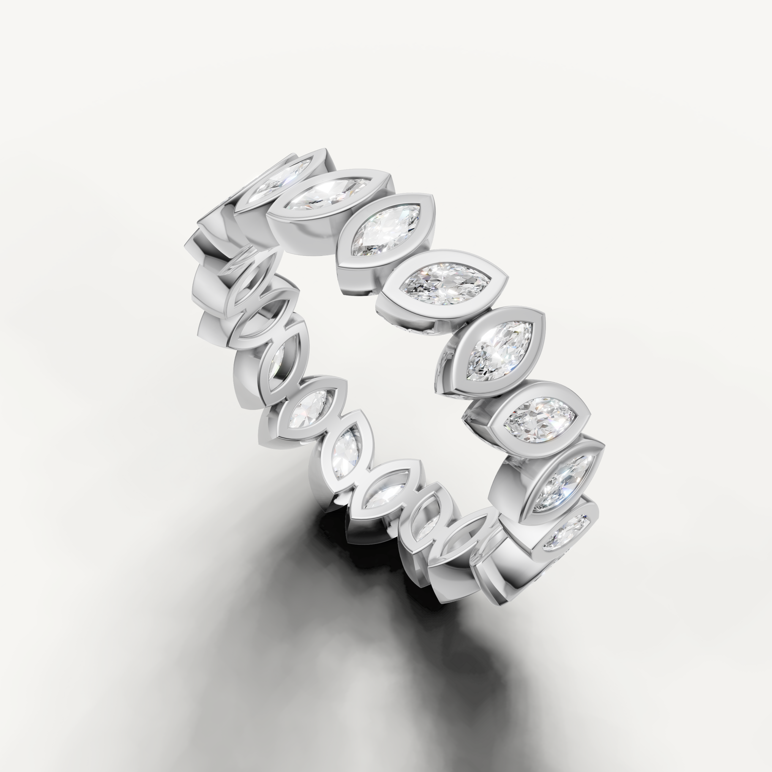 geometric bezel eternity ring featuring marquise cut lab diamonds and contemporary styling