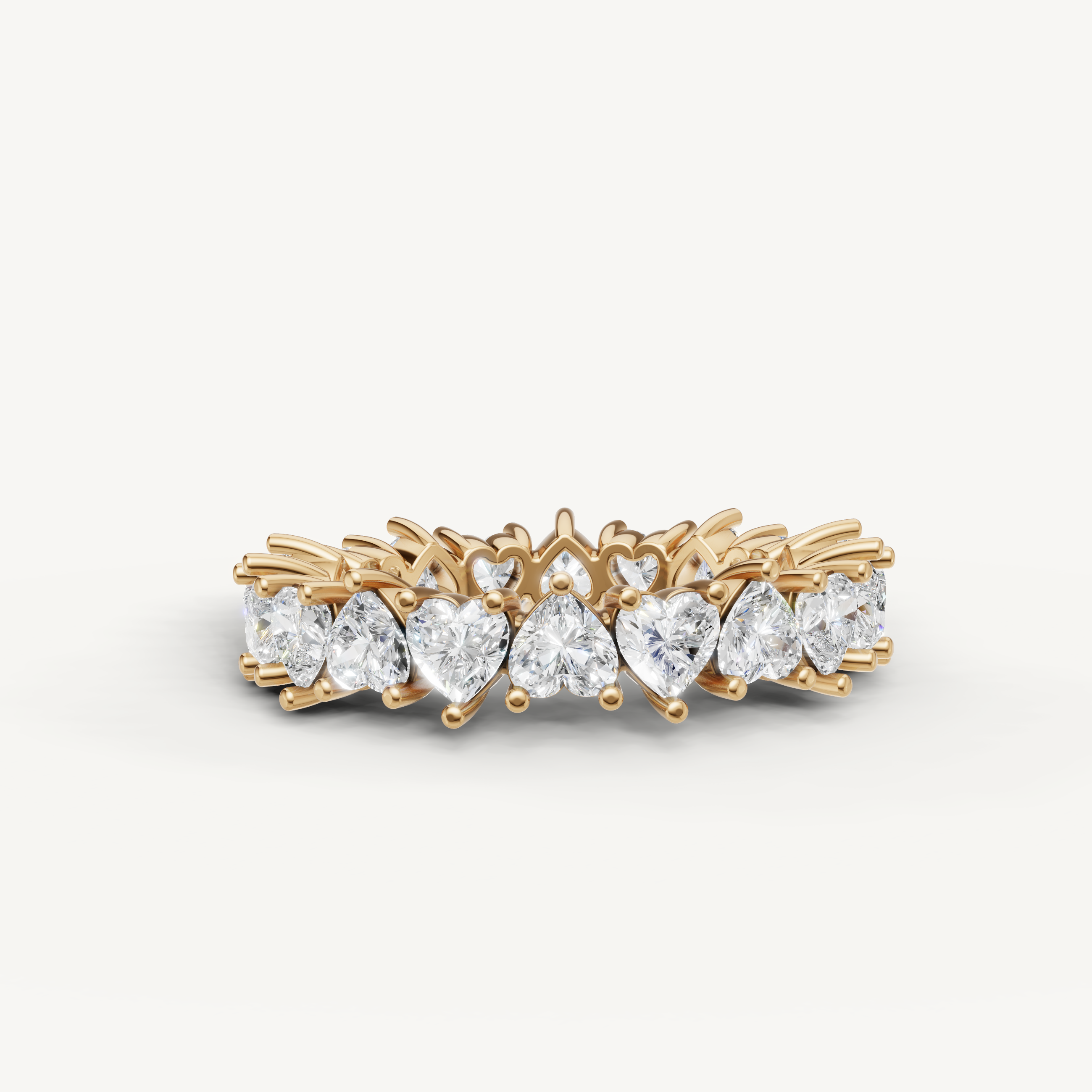 heart shaped lab grown diamond eternity band in 14k yellow gold