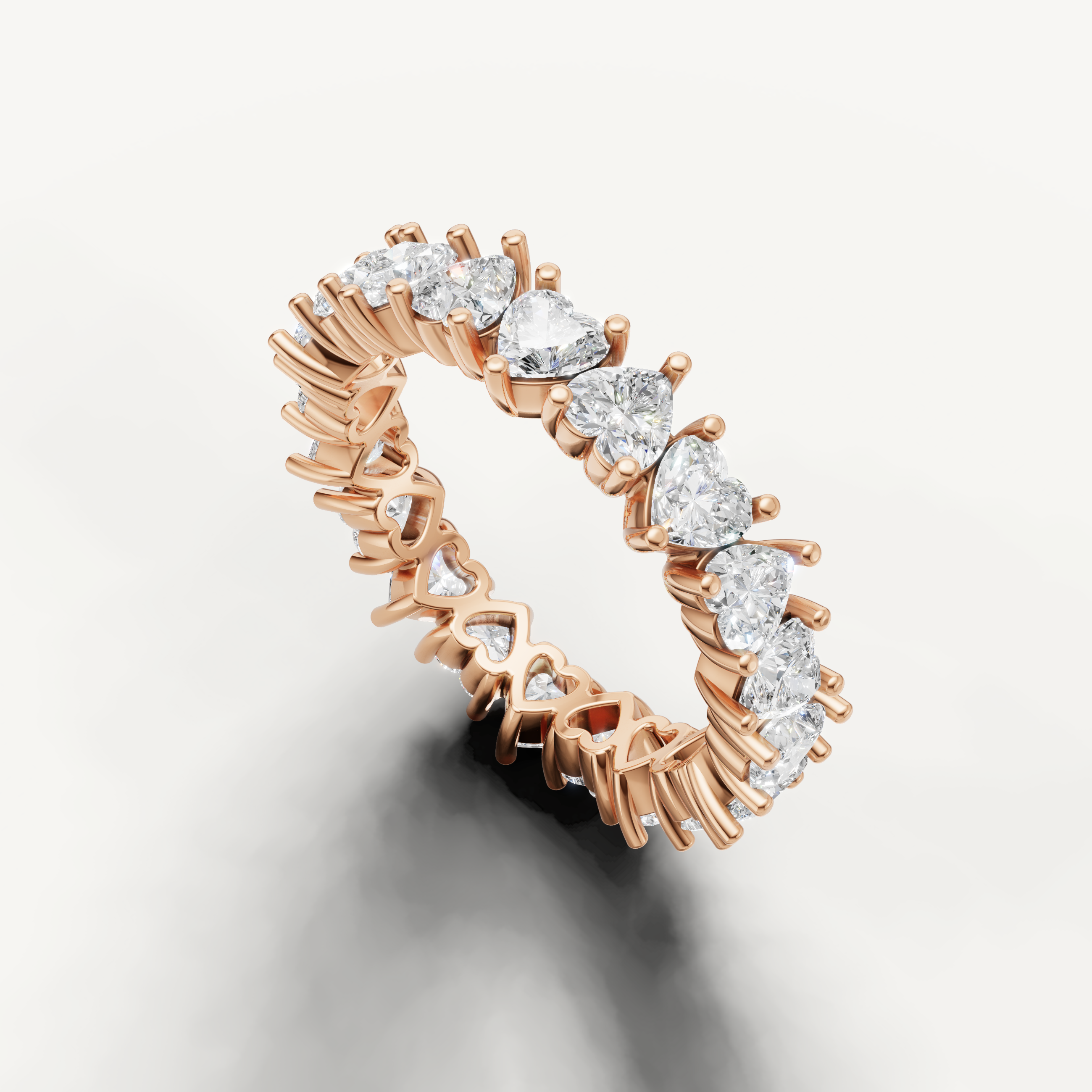 feminine heart cut lab grown diamond eternity ring with elegant gallery design