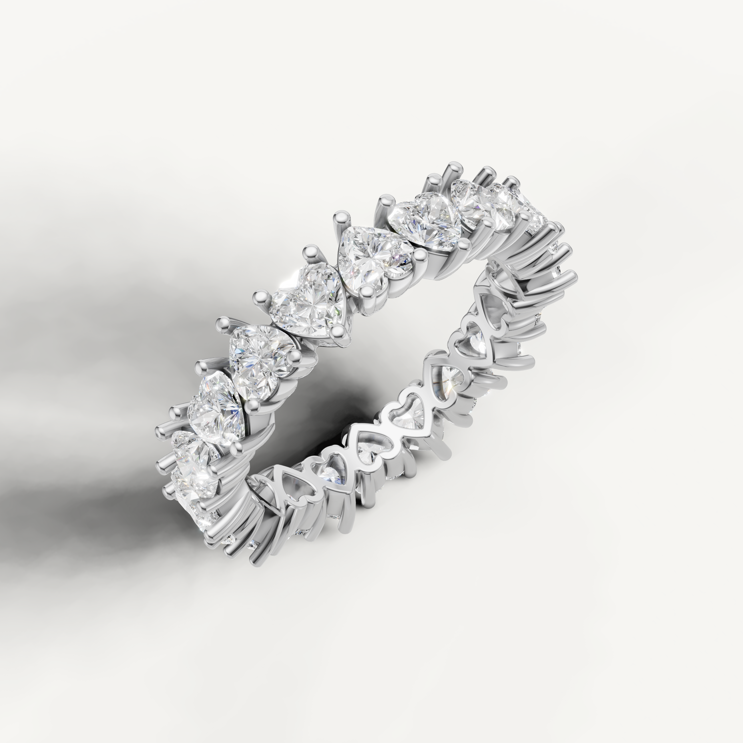 heart shaped lab grown diamond eternity band in 14k white gold