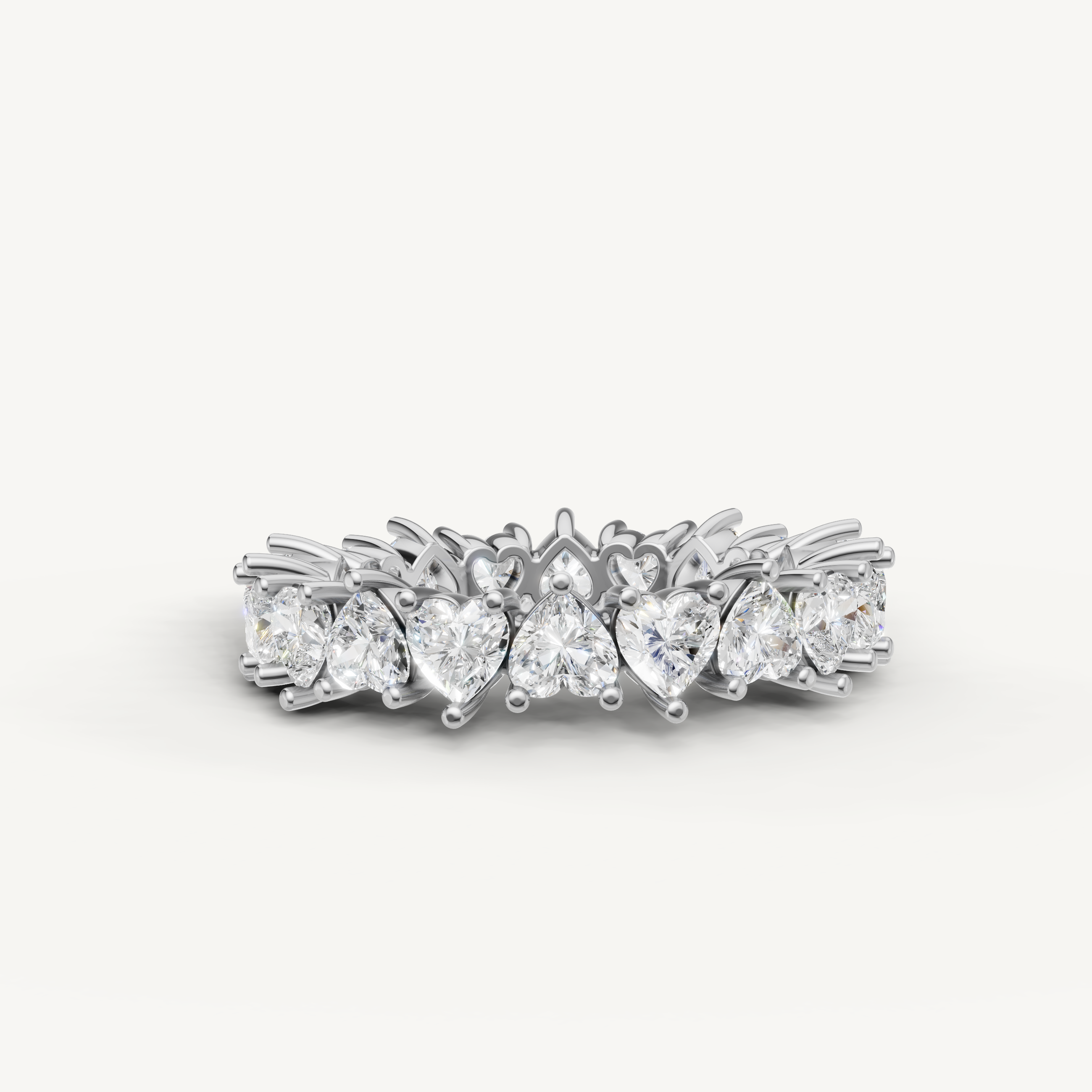 IGI certified heart shaped diamond eternity band in polished white gold