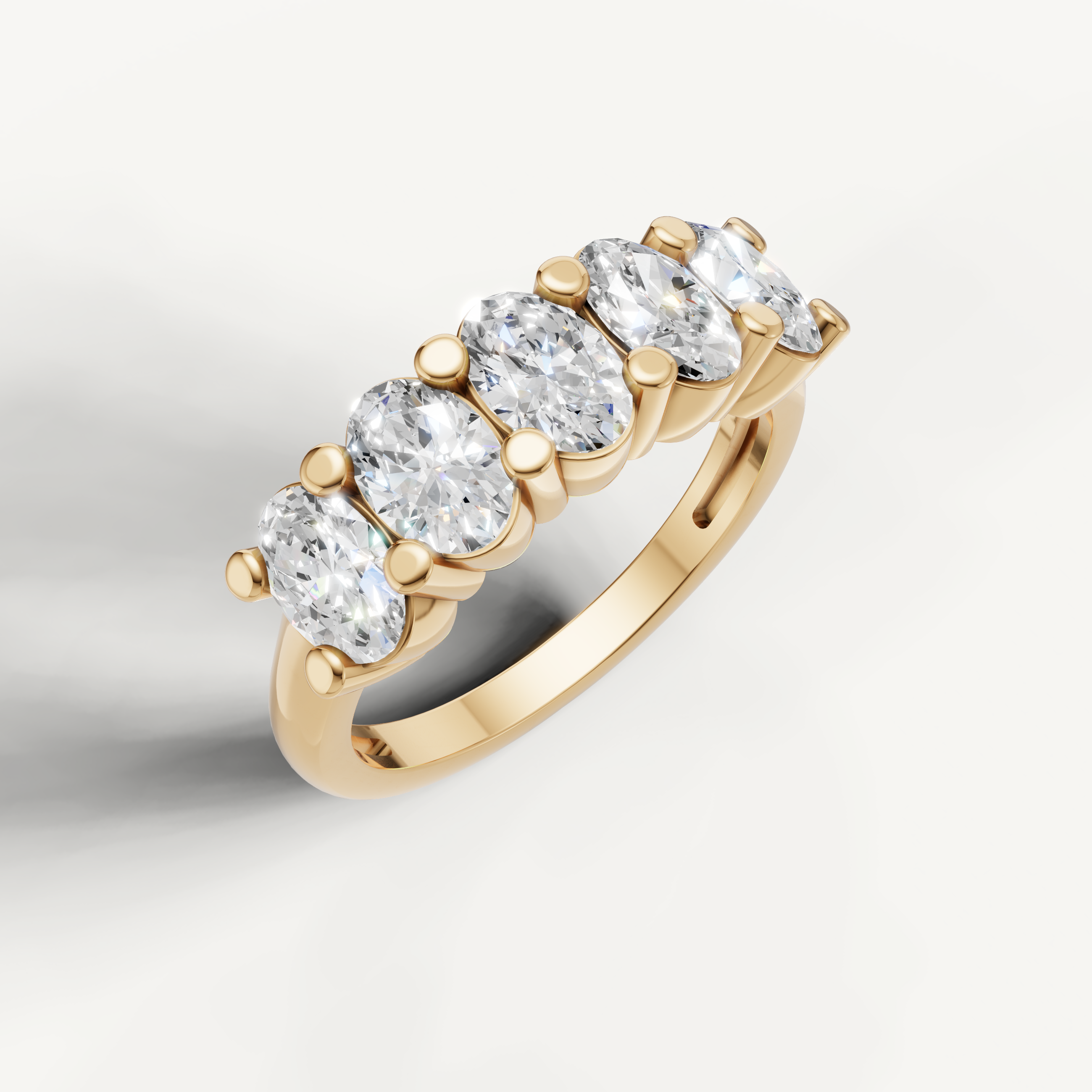 elegant oval diamond wedding band with shared prong setting and radiant sparkle