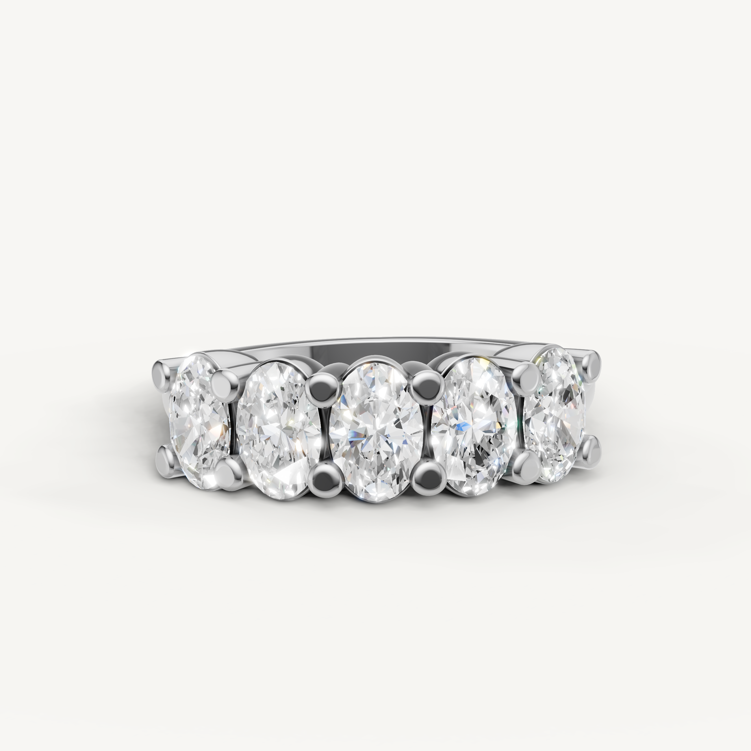 oval lab grown diamond five stone anniversary ring in 14k white gold