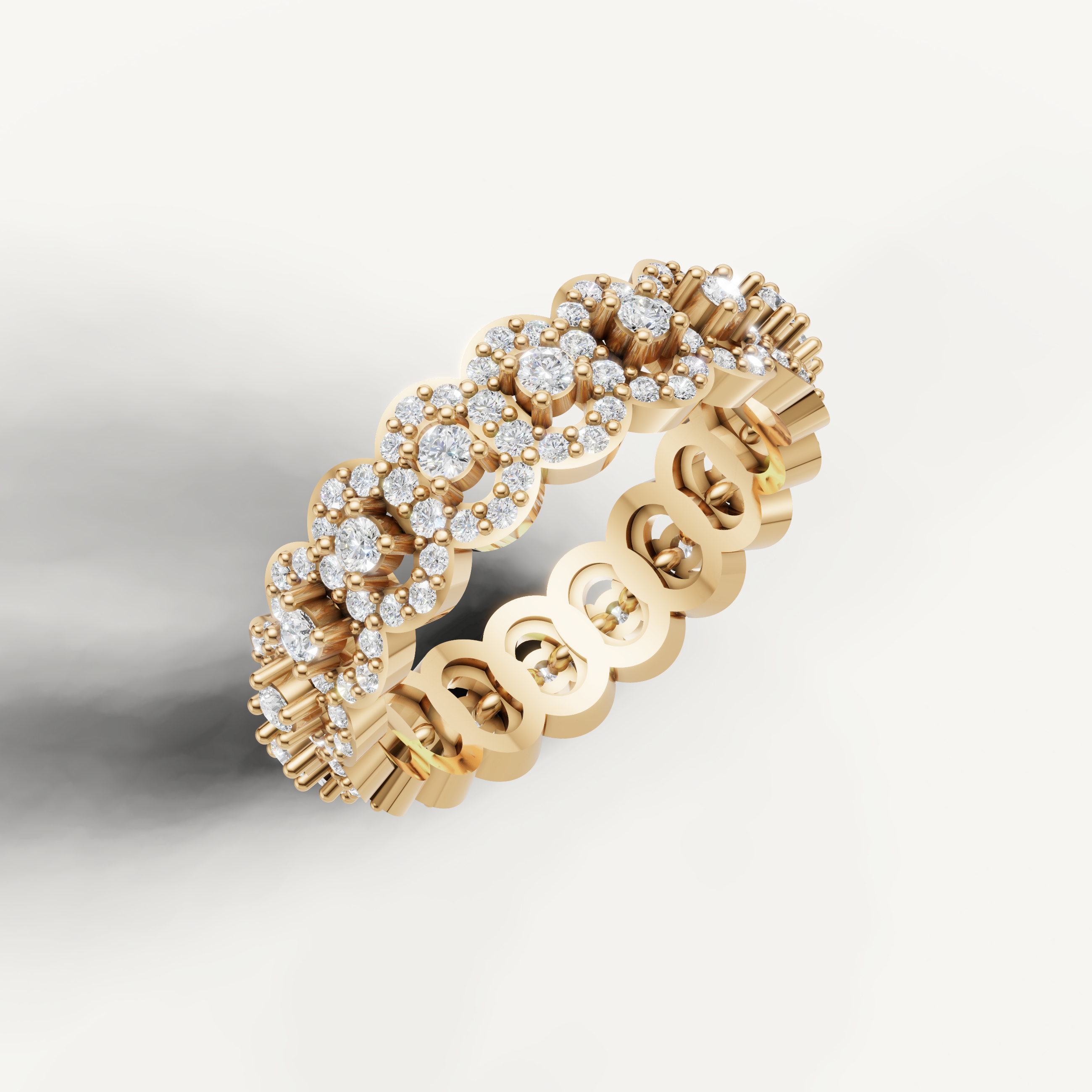 vintage inspired flower diamond wedding ring with radiant halo detailing