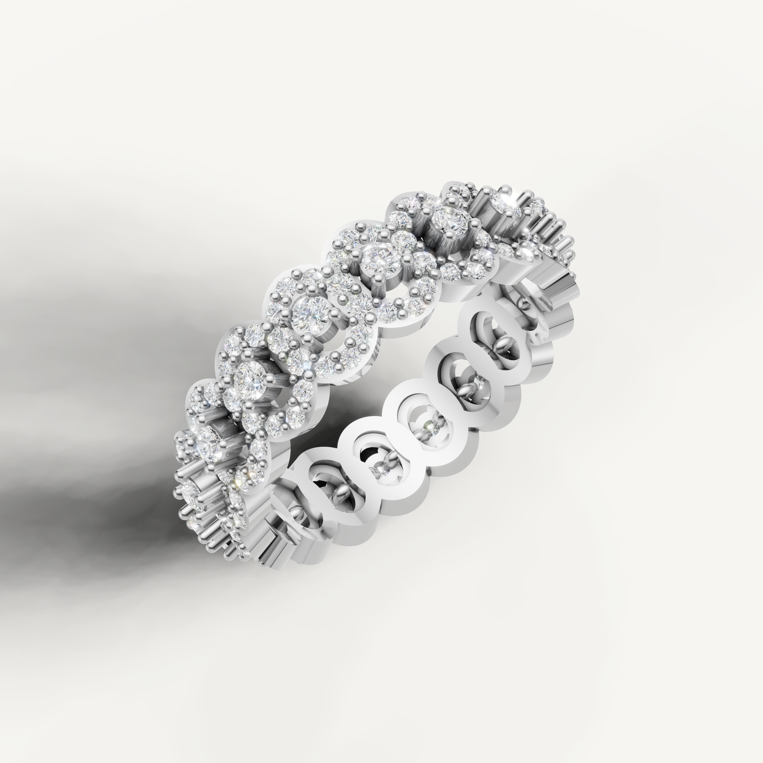 vintage inspired diamond flower wedding band with round brilliant accents