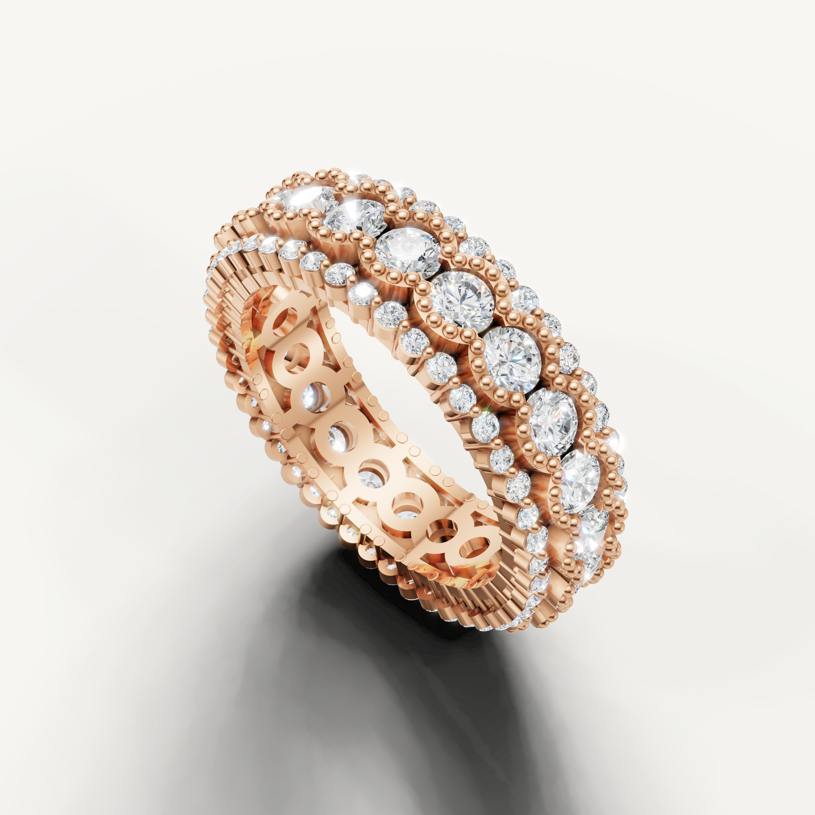 elegant scalloped diamond eternity wedding band in rose gold