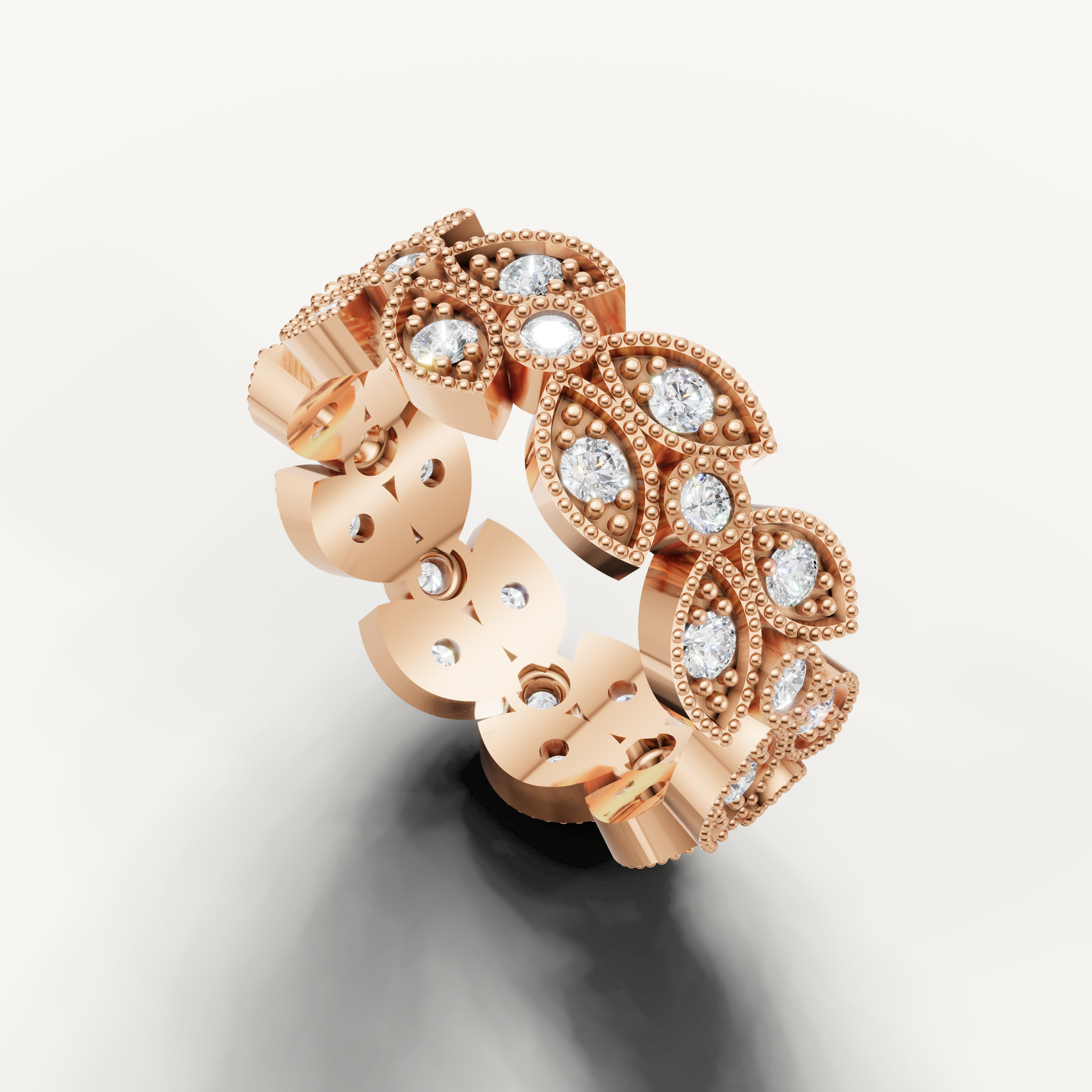 elegant marquise motif wedding band with round brilliant lab diamonds