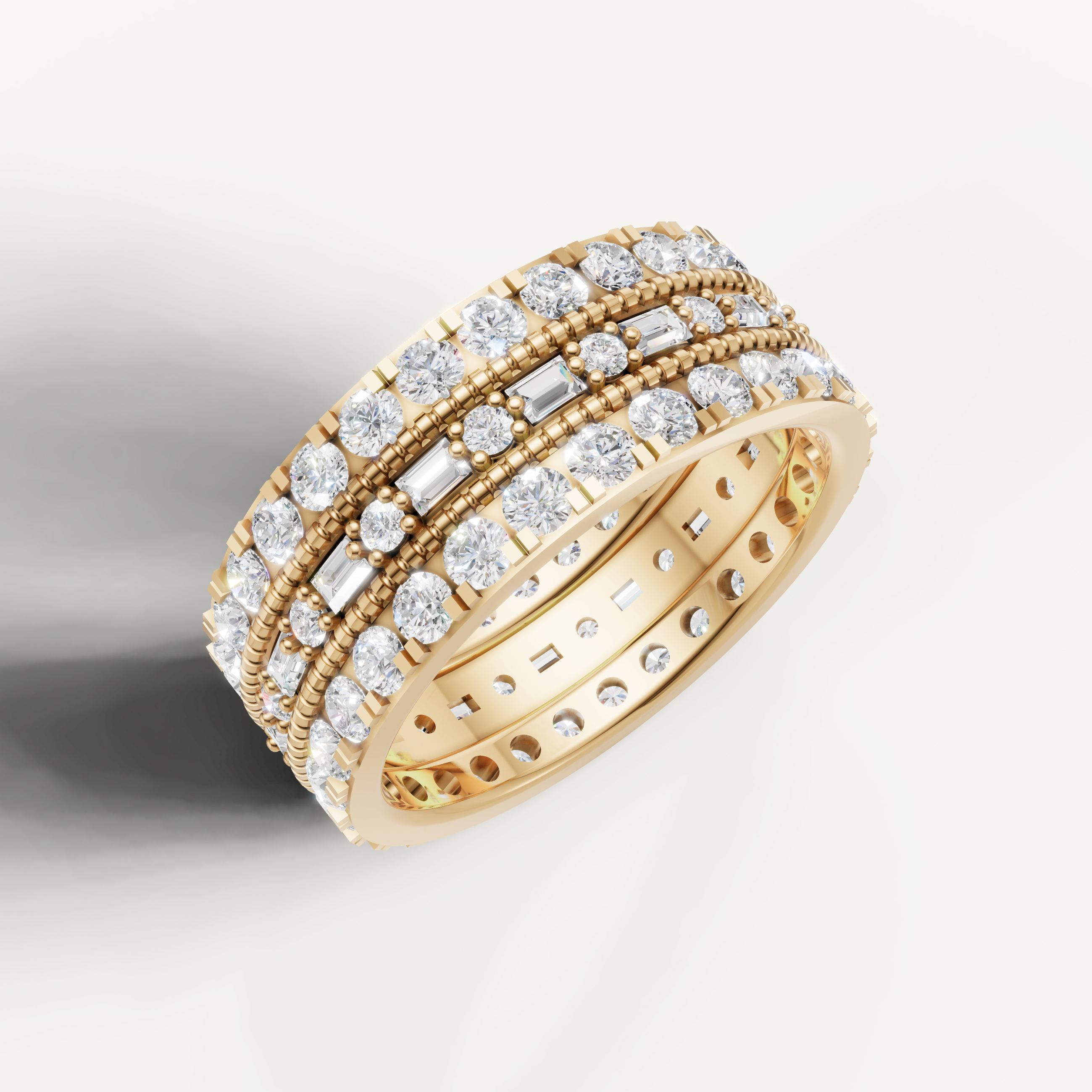 vintage inspired round and baguette diamond wedding ring
