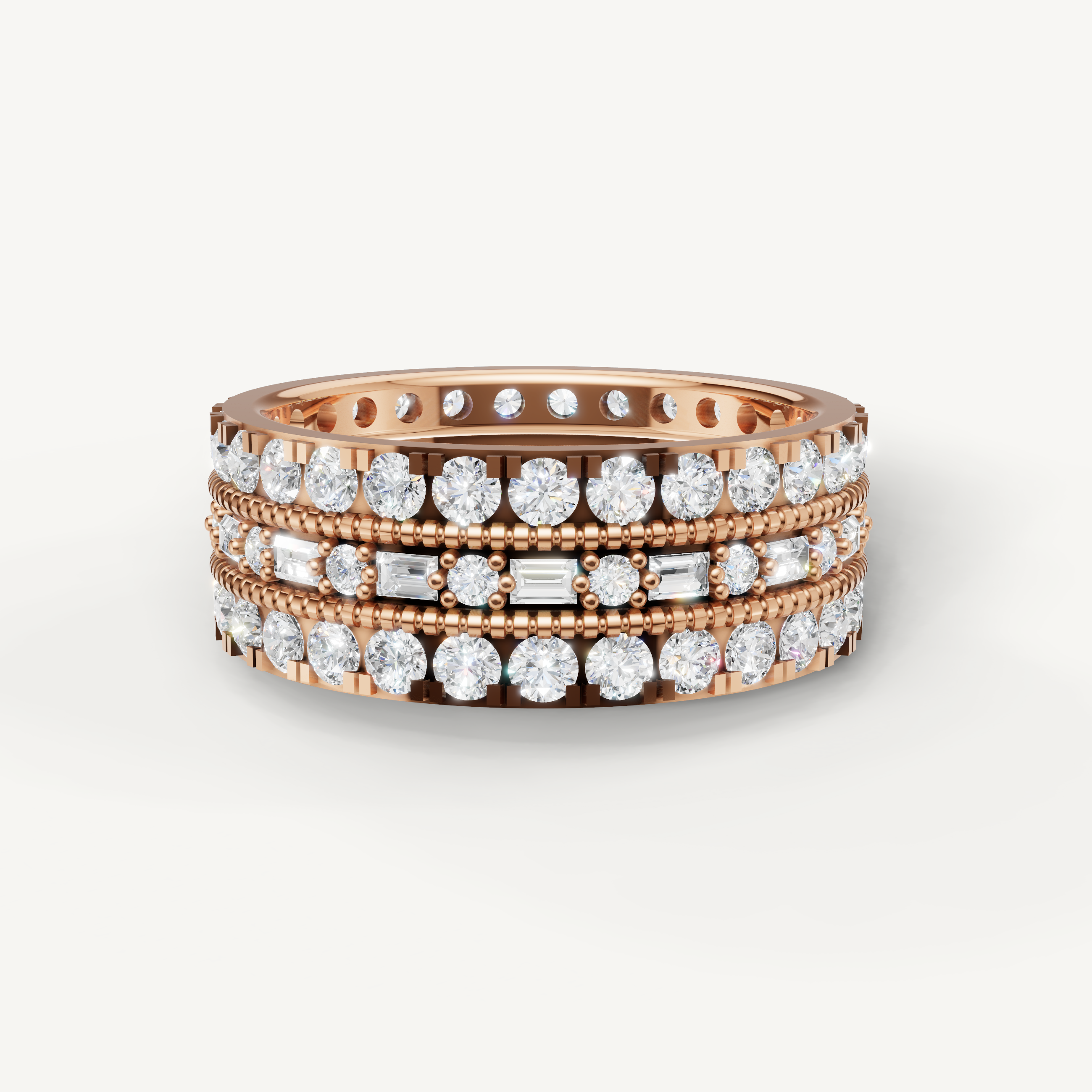 mixed cut lab grown diamond eternity band in 14k rose gold