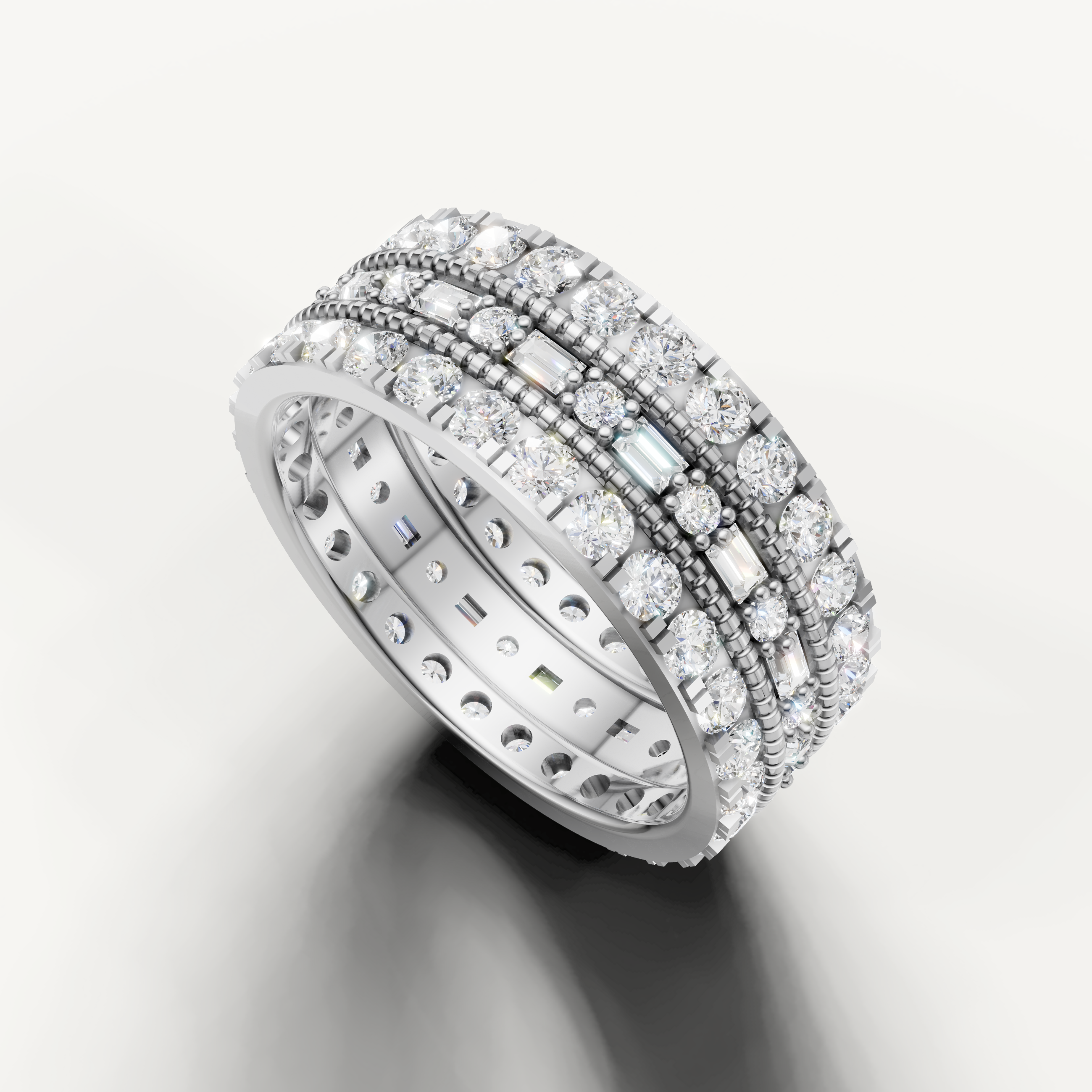 luxury full eternity wedding band with alternating baguette accents