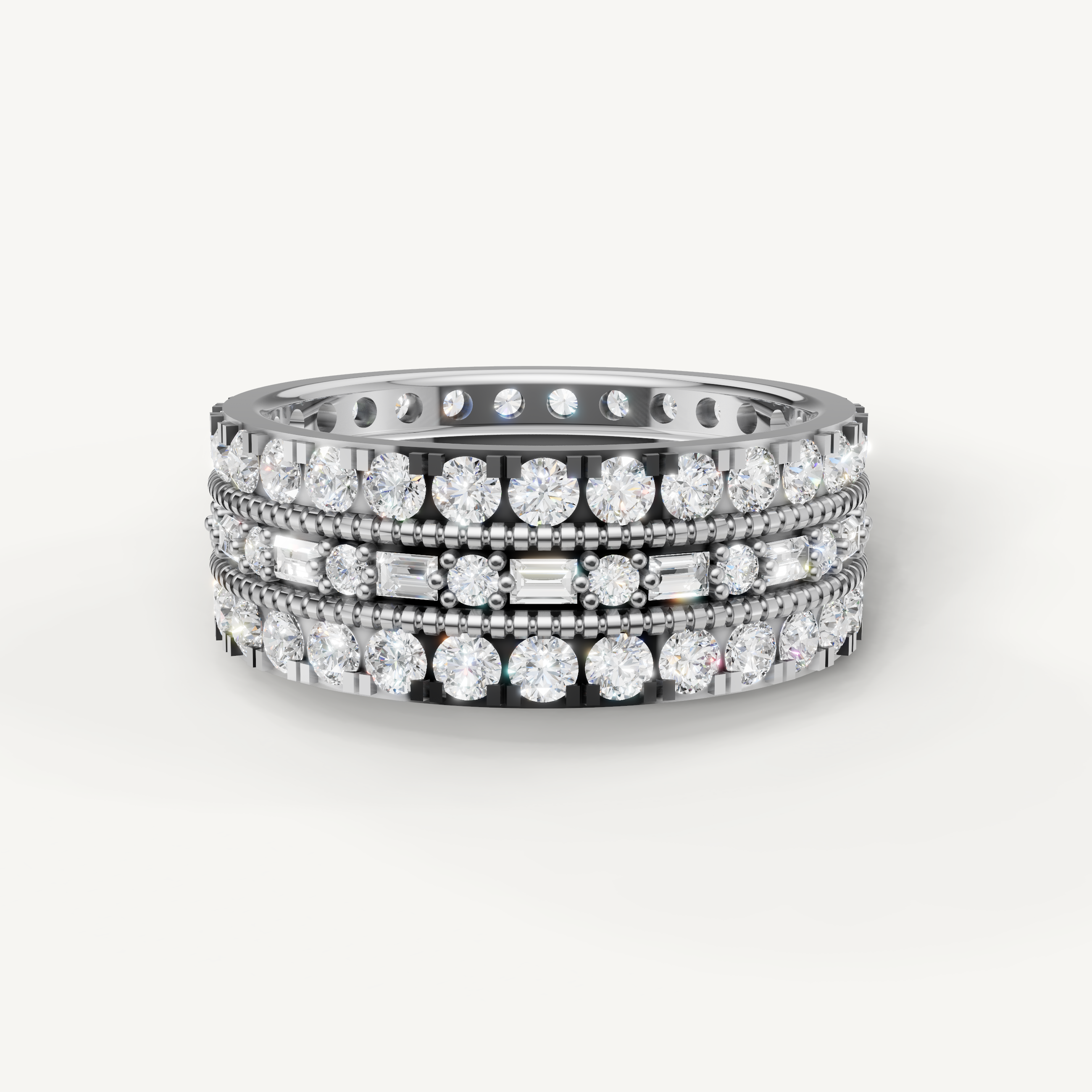 mixed cut lab grown diamond eternity band in 14k white gold