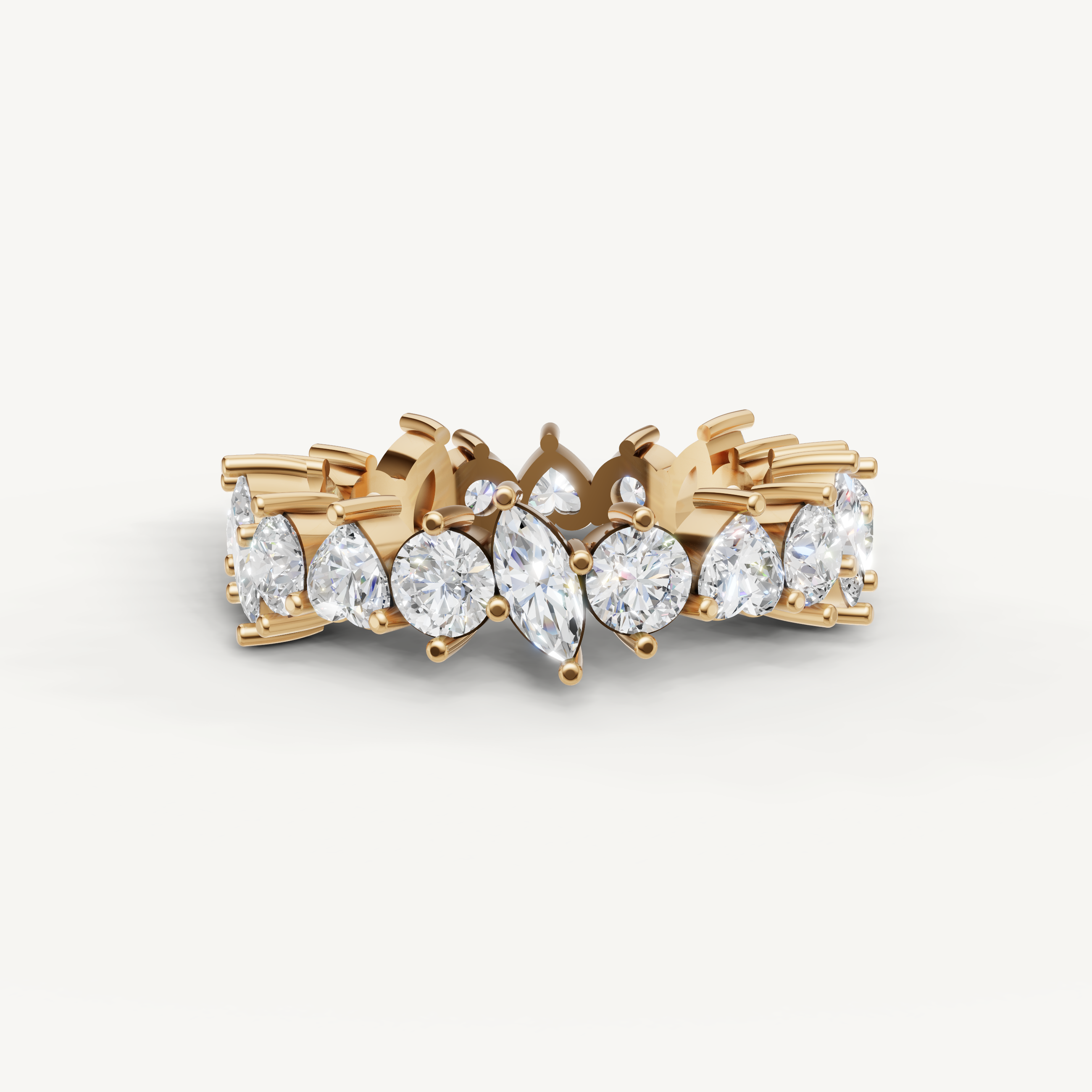 marquise and round lab grown diamond eternity band in 14k yellow gold