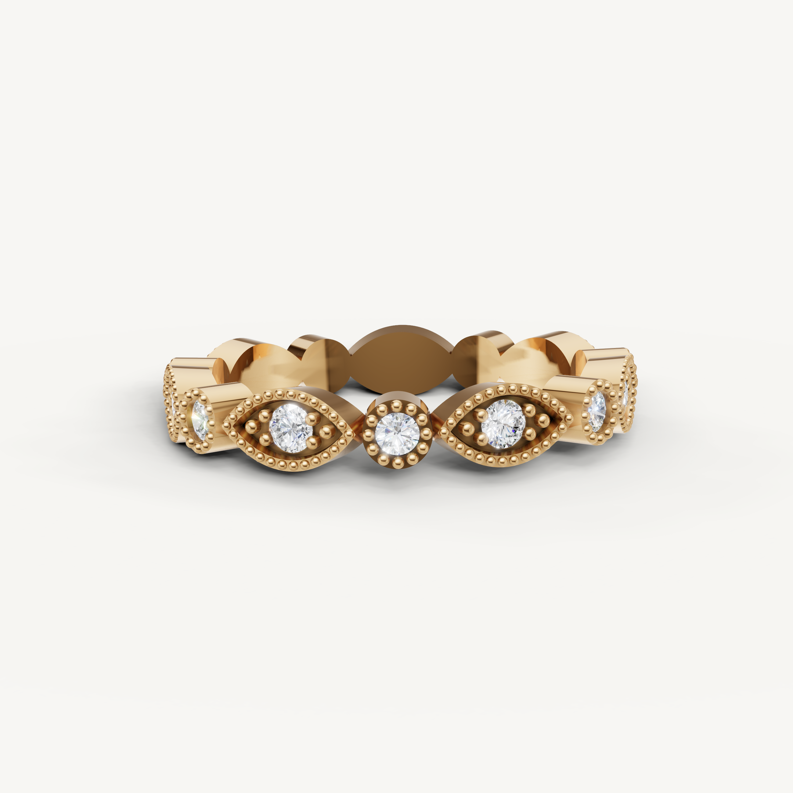 vintage inspired round lab grown diamond eternity band in 14k yellow gold