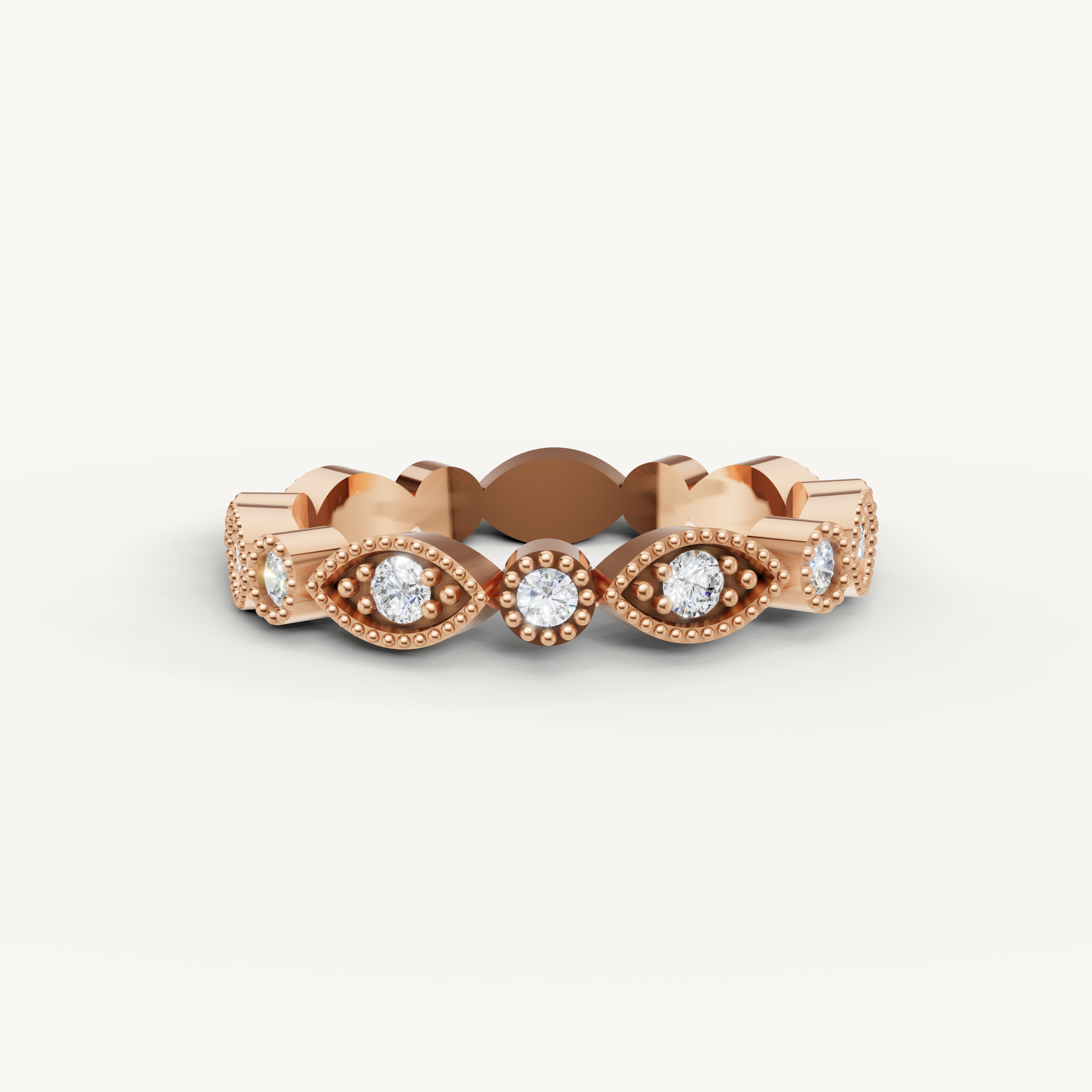 vintage inspired round lab grown diamond eternity band in 14k rose gold