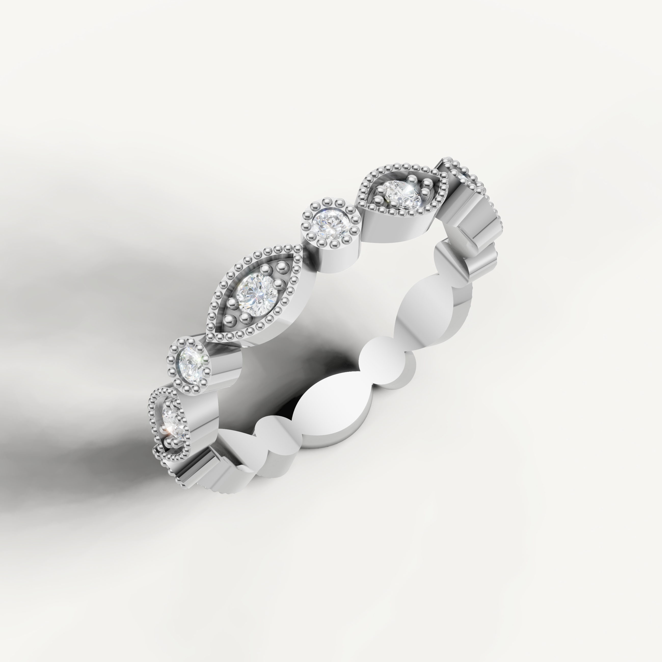 milgrain marquise motif diamond wedding band with timeless elegance