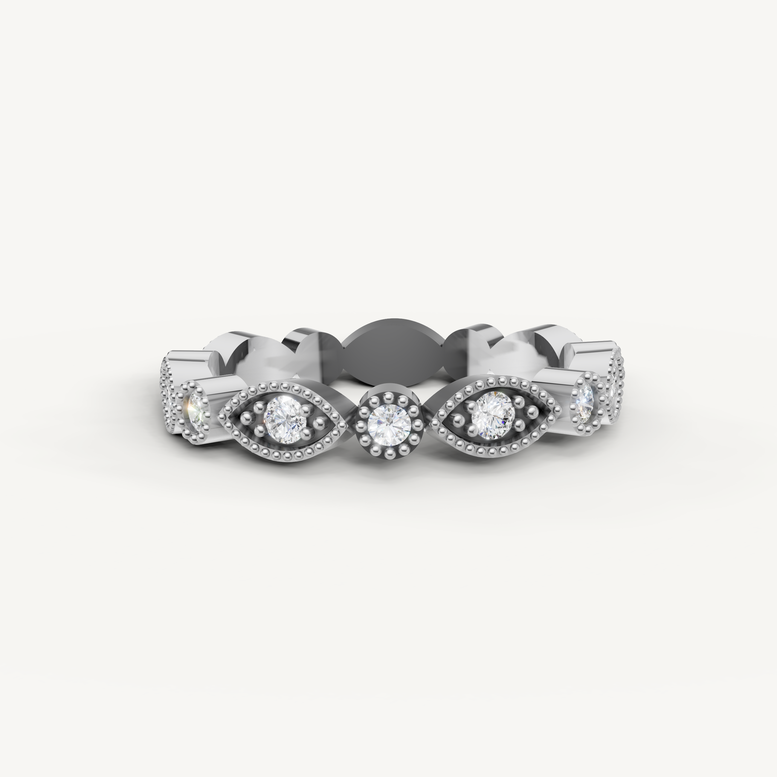 vintage inspired round lab grown diamond eternity band in 14k white gold