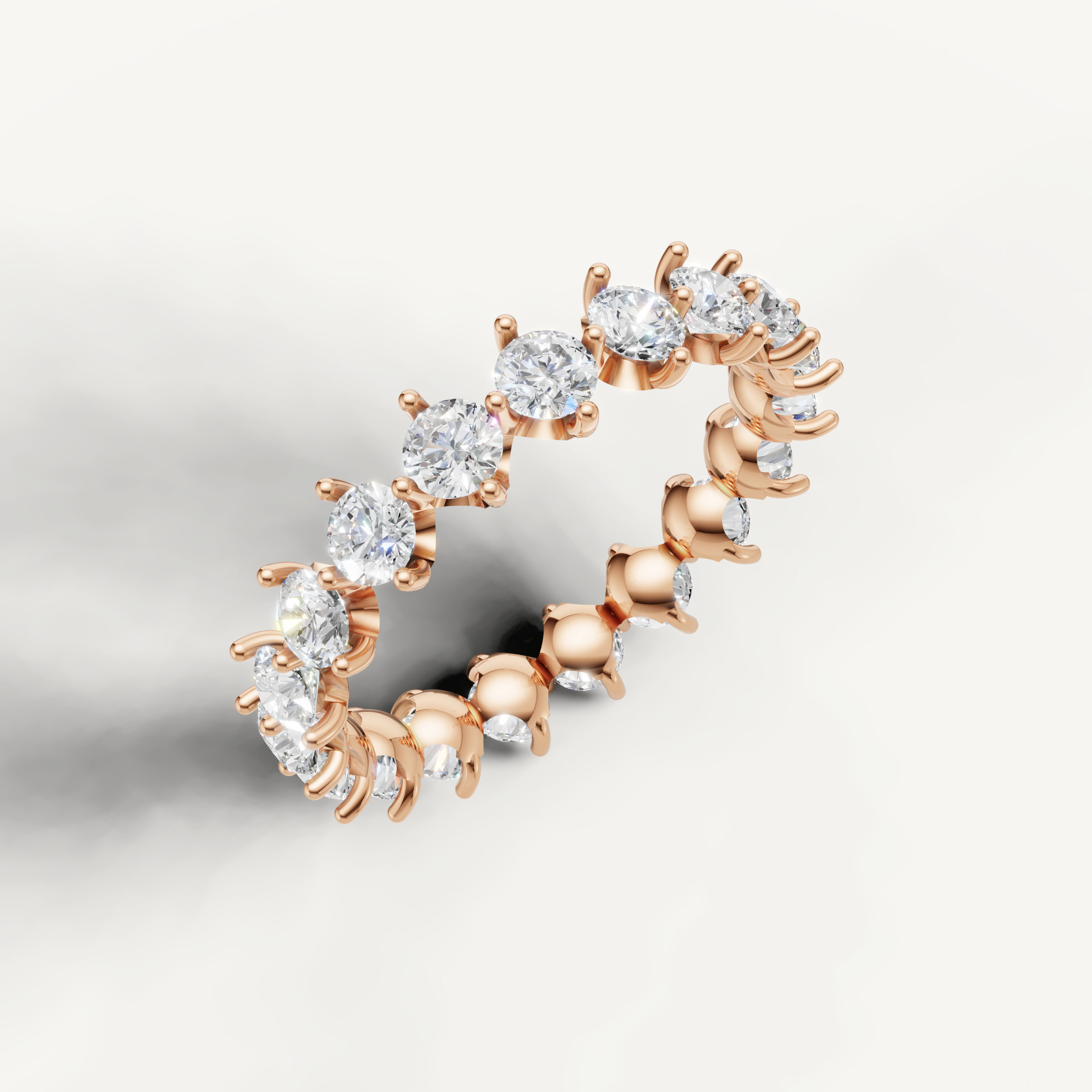 romantic shared prong diamond wedding ring with endless sparkle