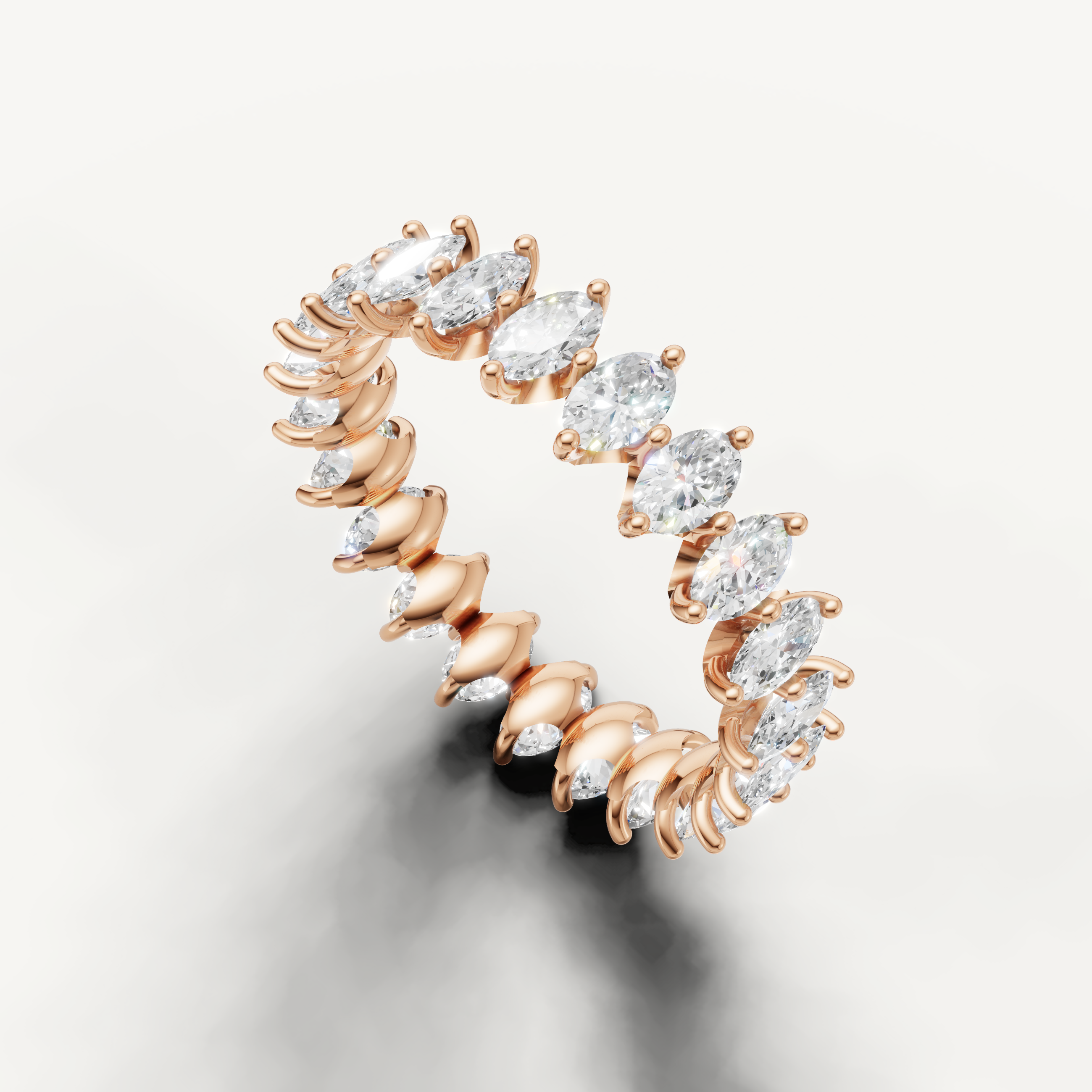 elegant shared prong oval cut anniversary band in rose gold