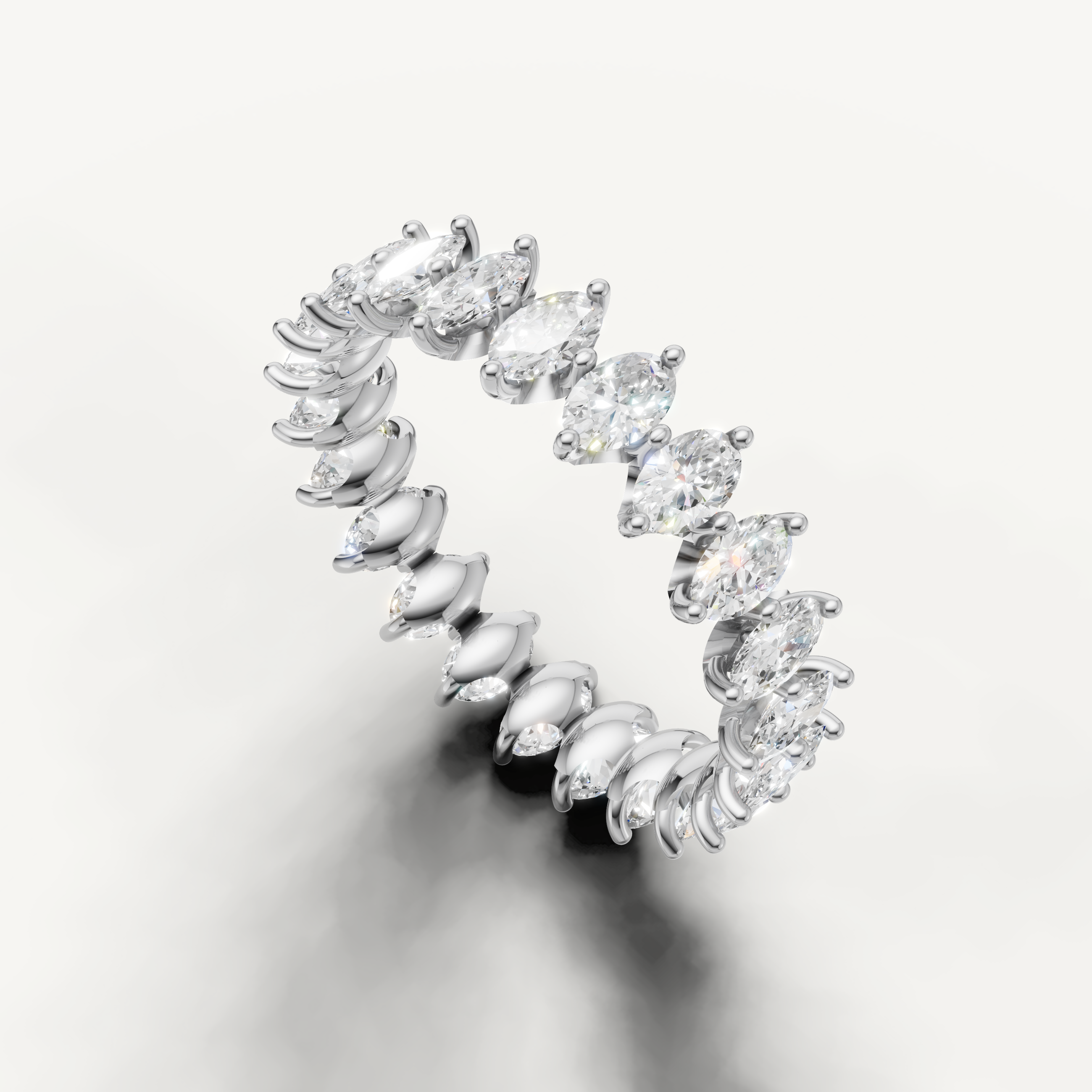 shared prong oval diamond eternity band with full sparkle