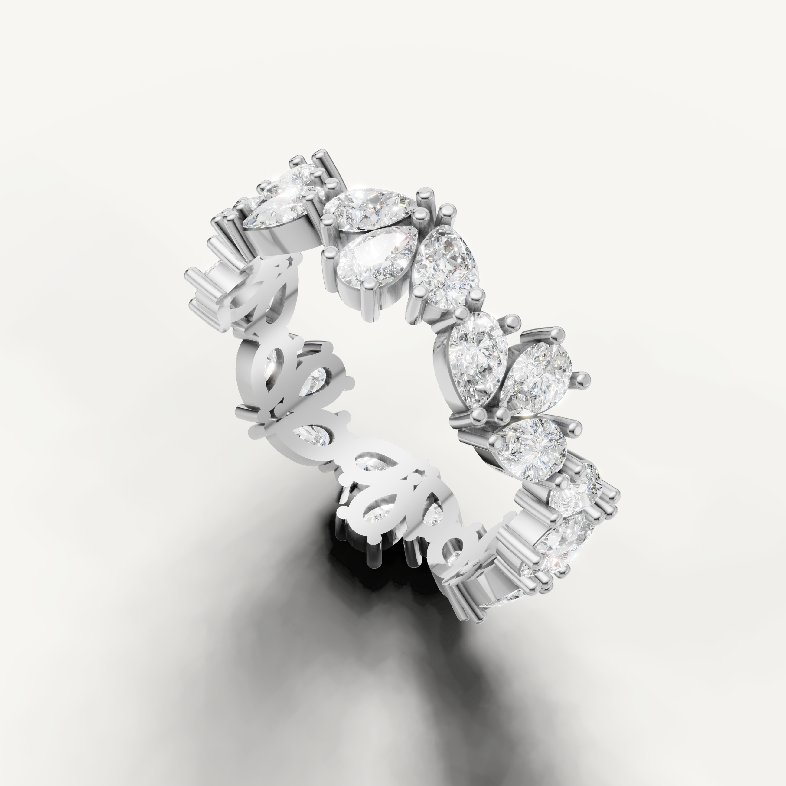 shared prong pear diamond eternity ring with graceful sparkle