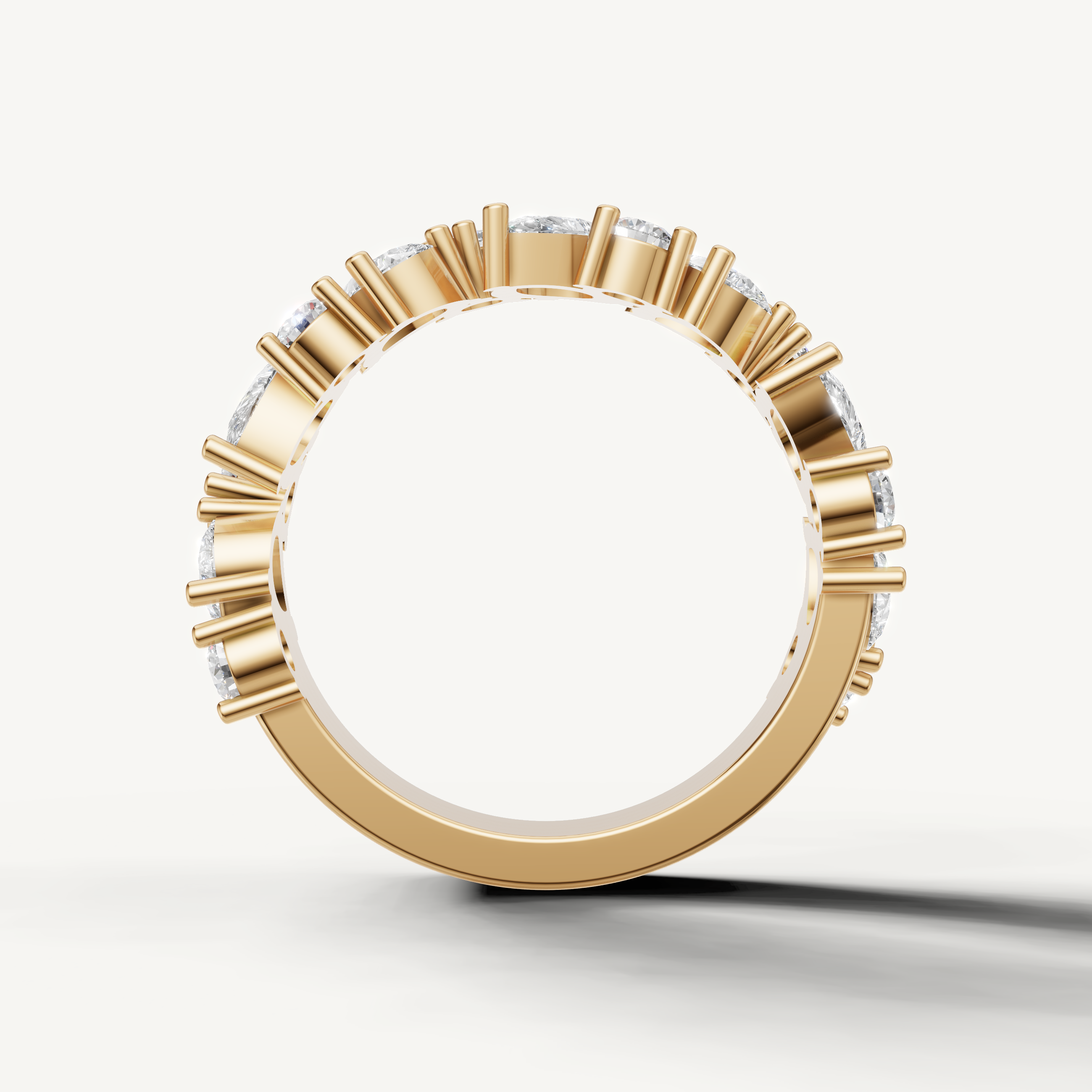 IGI certified pear cut diamond wedding band in yellow gold