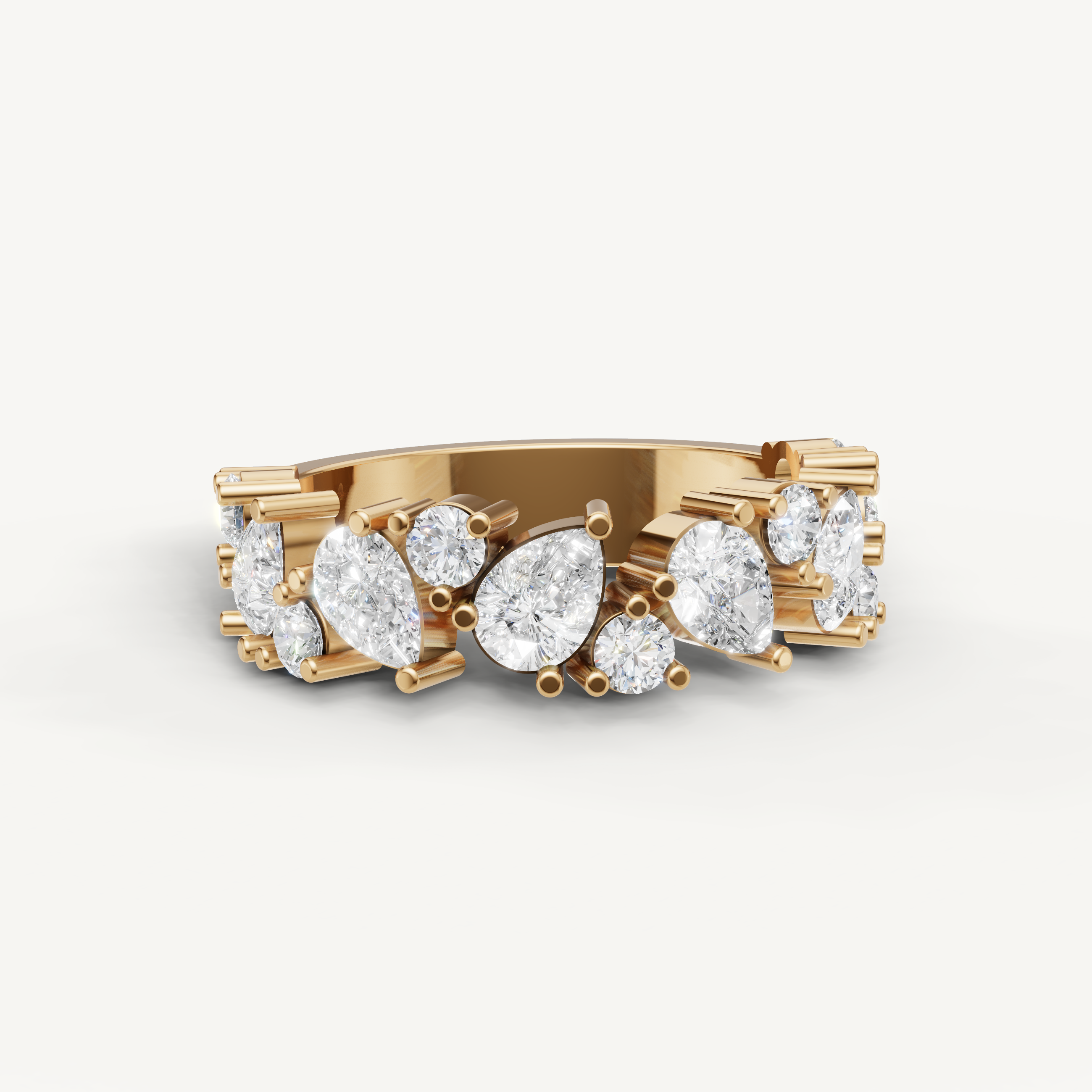 pear and round lab grown diamond eternity ring in 14k yellow gold