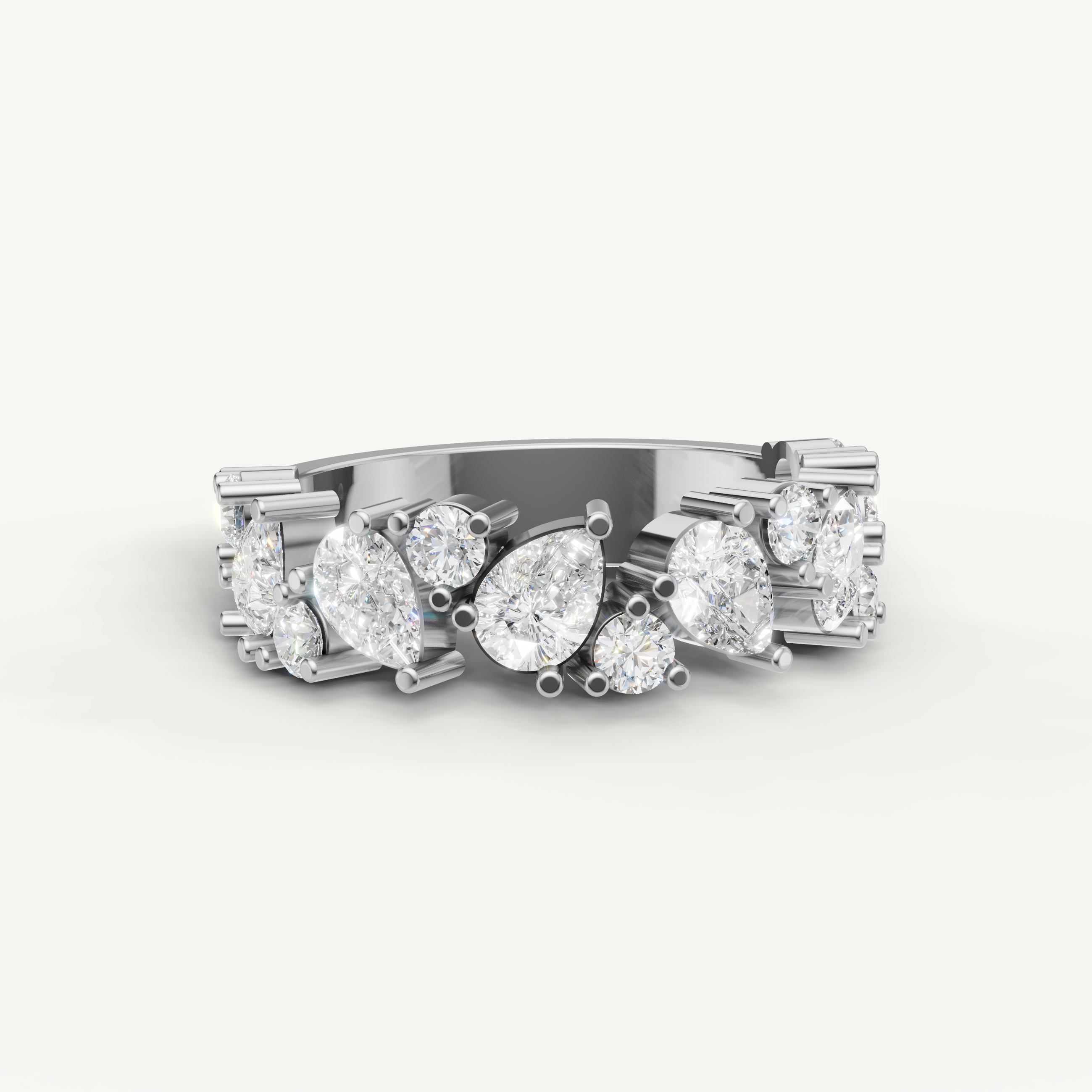 pear and round lab grown diamond eternity ring in 14k white gold
