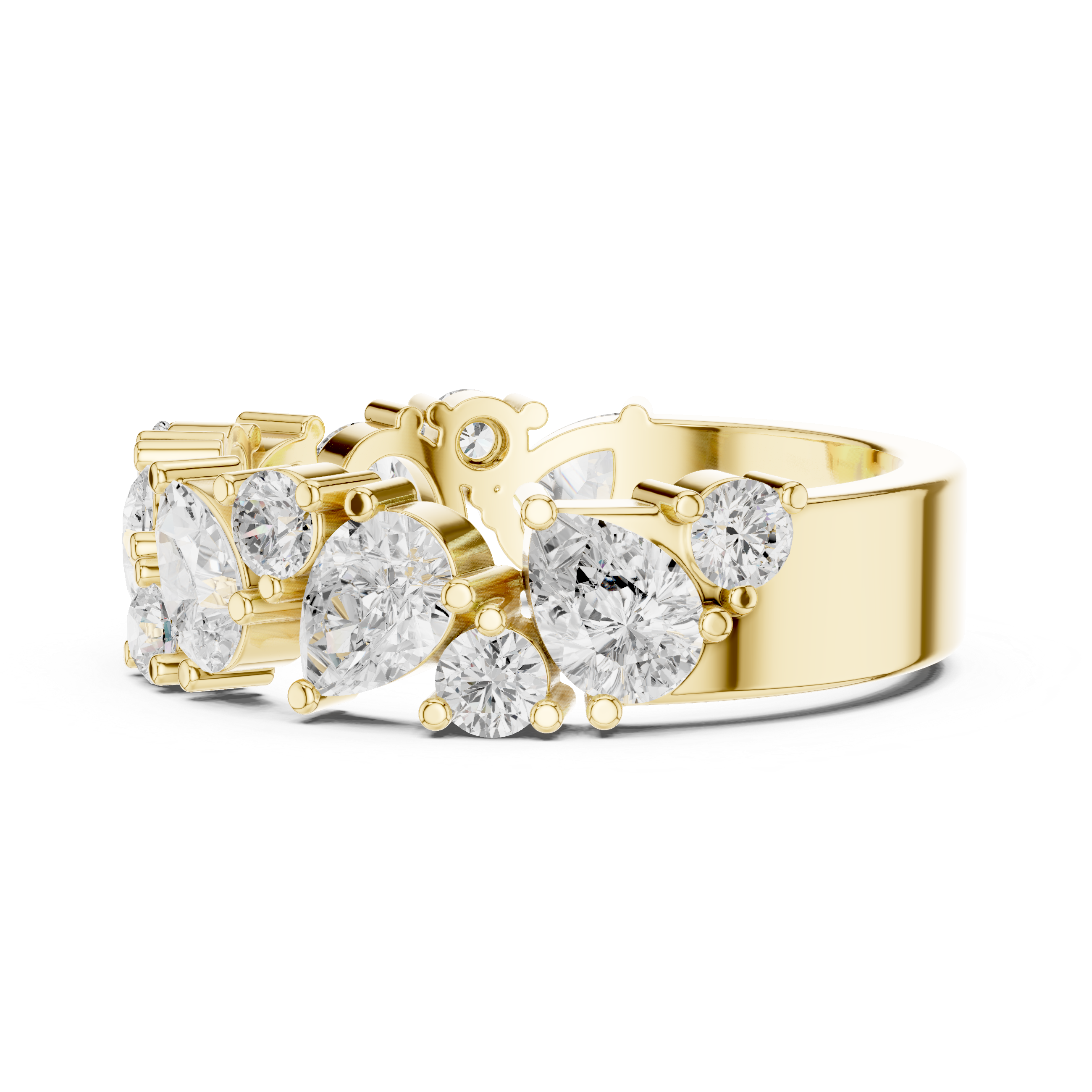 14K Gold Lab-Grown Diamond Cluster Multi-Shape Pear & Round Brilliant Band