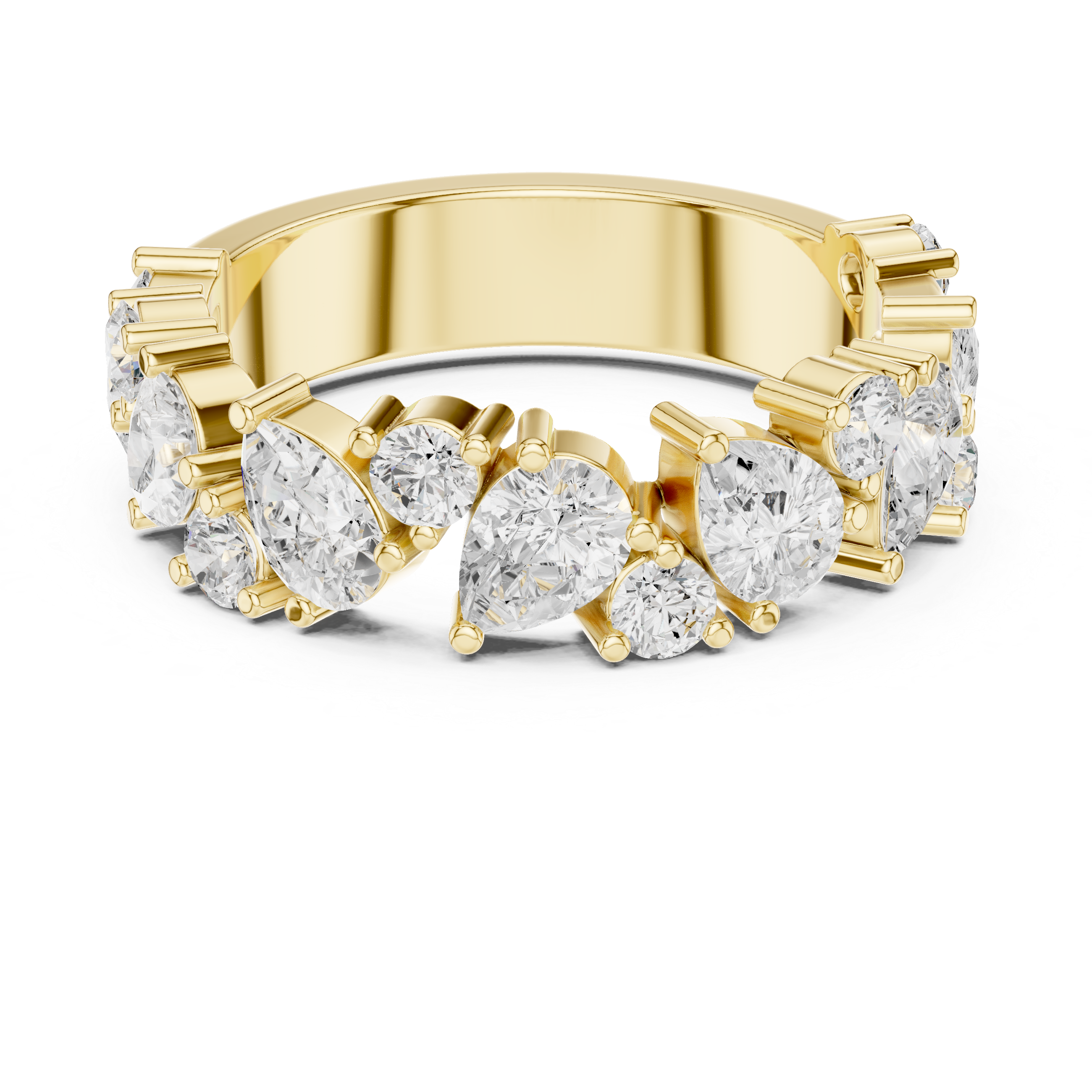 14K Gold Lab-Grown Diamond Cluster Multi-Shape Pear & Round Brilliant Band