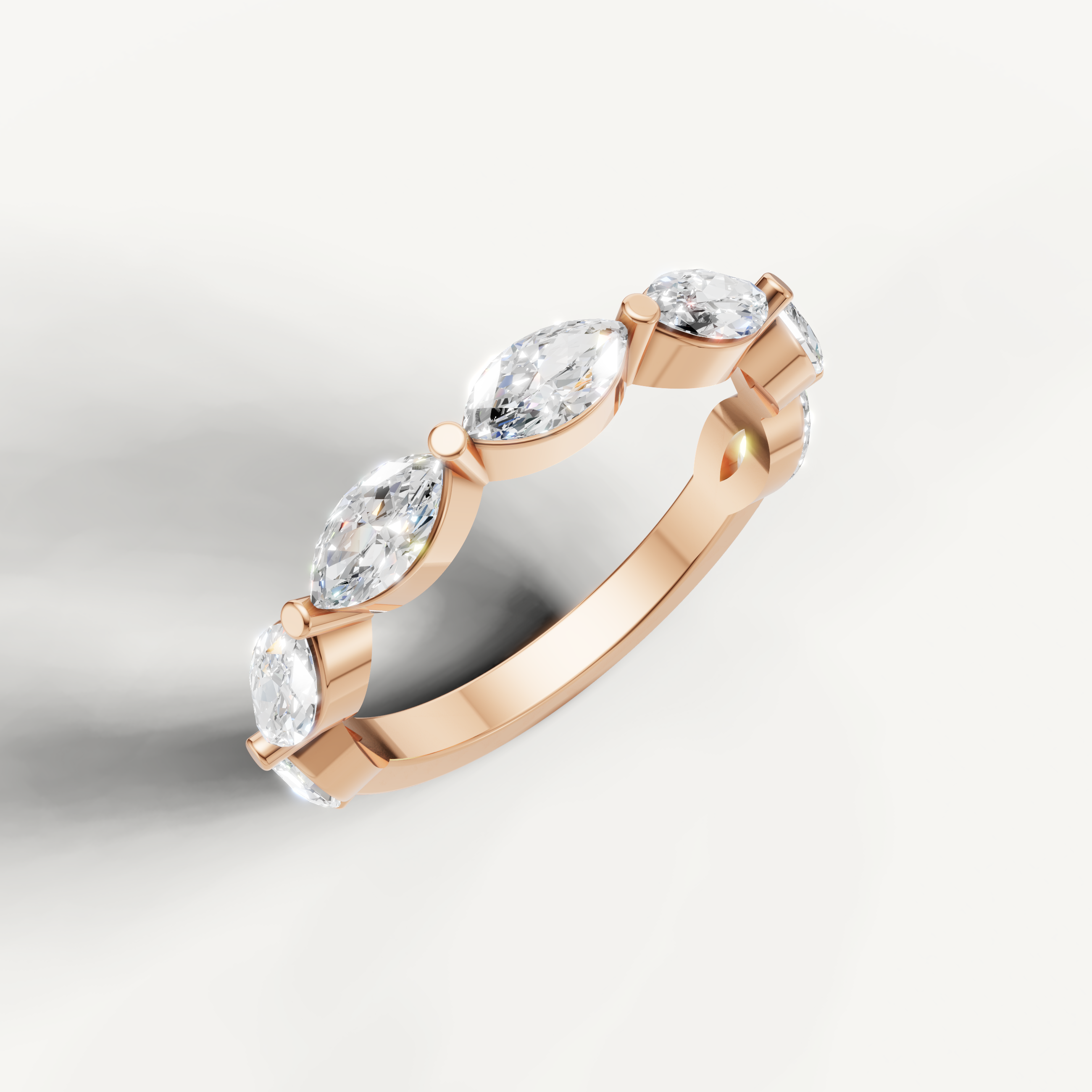 romantic marquise cut diamond wedding band with soft elegance