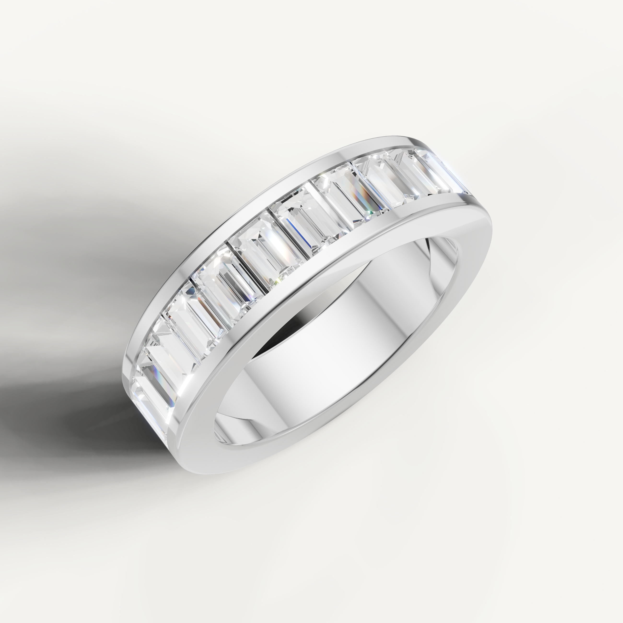 sleek baguette cut diamond wedding band with modern elegance
