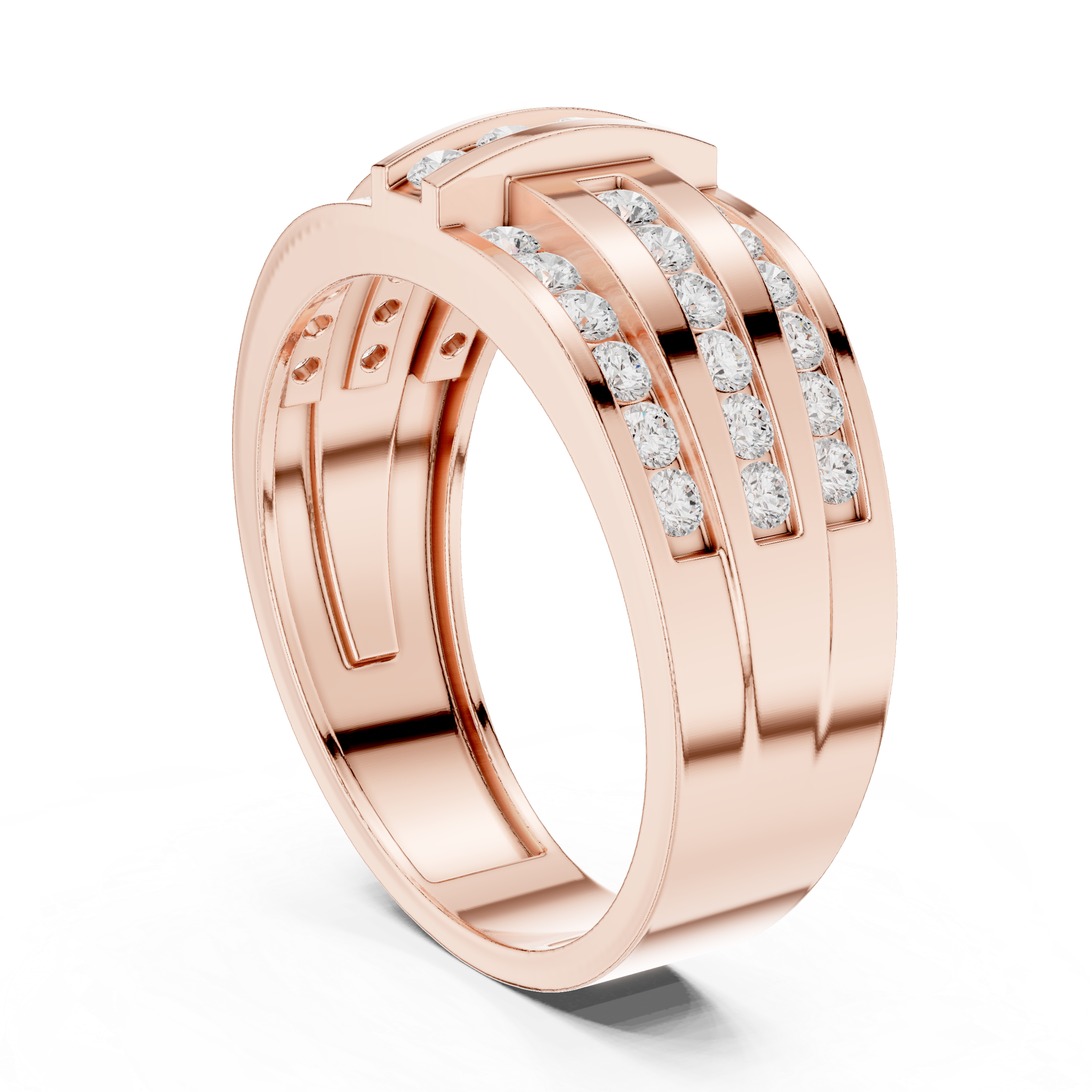 Men's Triple Row Channel Set Lab Grown Diamond Ring in 14K Gold