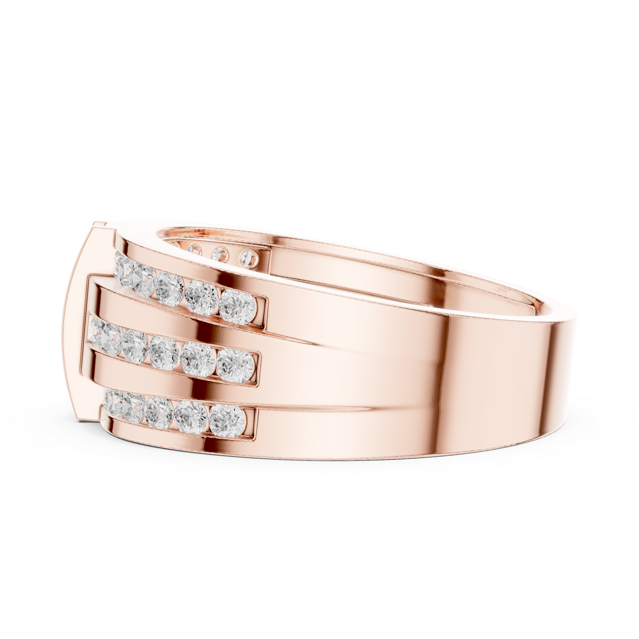 Men's Triple Row Channel Set Lab Grown Diamond Ring in 14K Gold