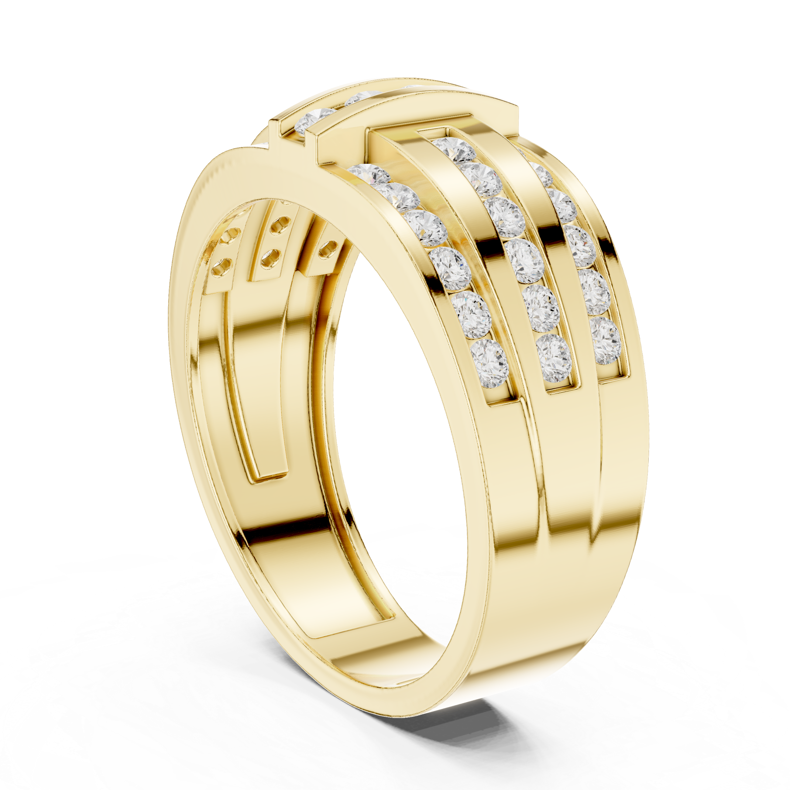 Men's Triple Row Channel Set Lab Grown Diamond Ring in 14K Gold