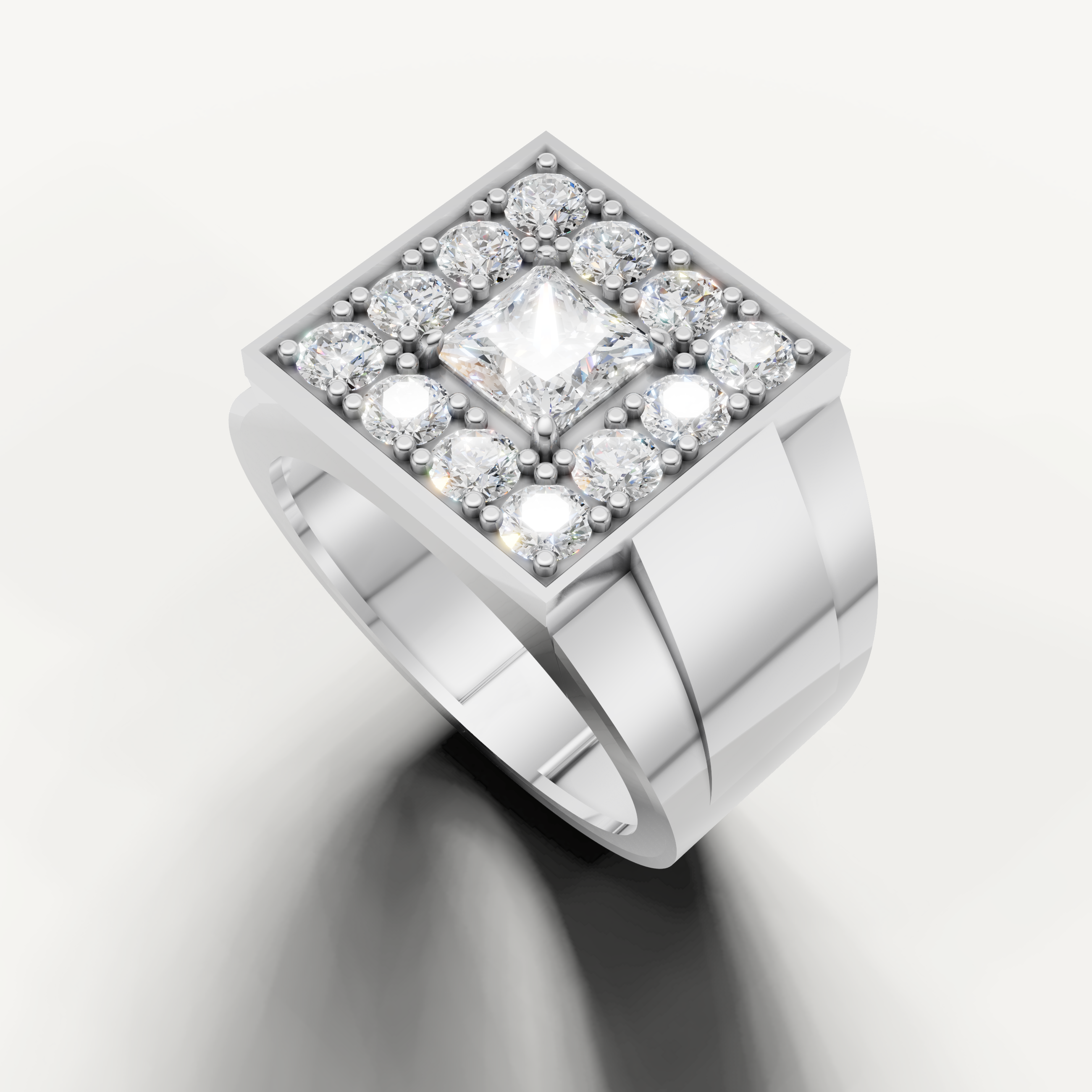 Modern white gold wedding band with princess and round brilliant diamonds