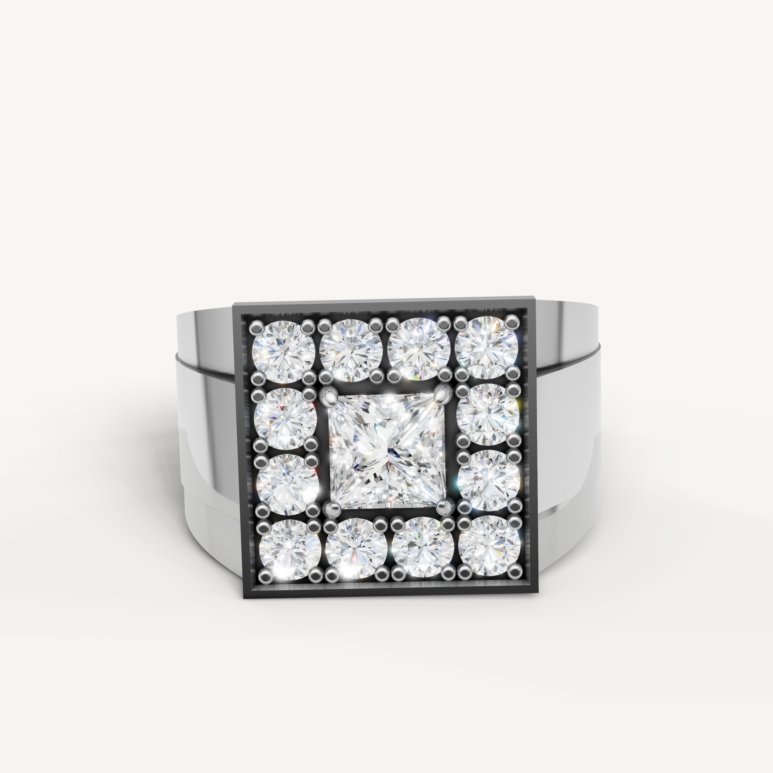 Raul Diamonds white gold square diamond wedding band with princess cut center stone