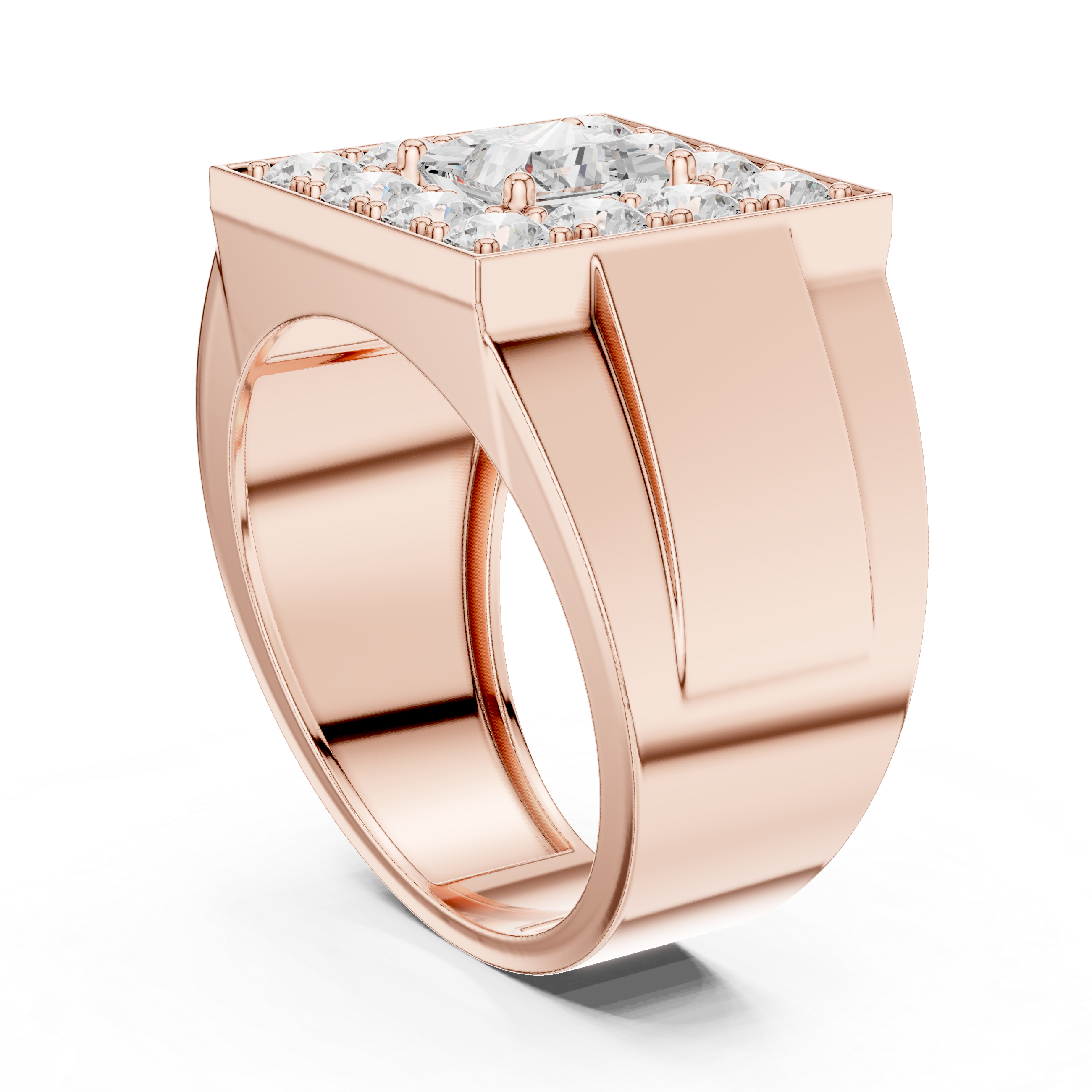 Men's Princess Cut Lab-Grown Diamond Signet Halo Ring in 14K Gold