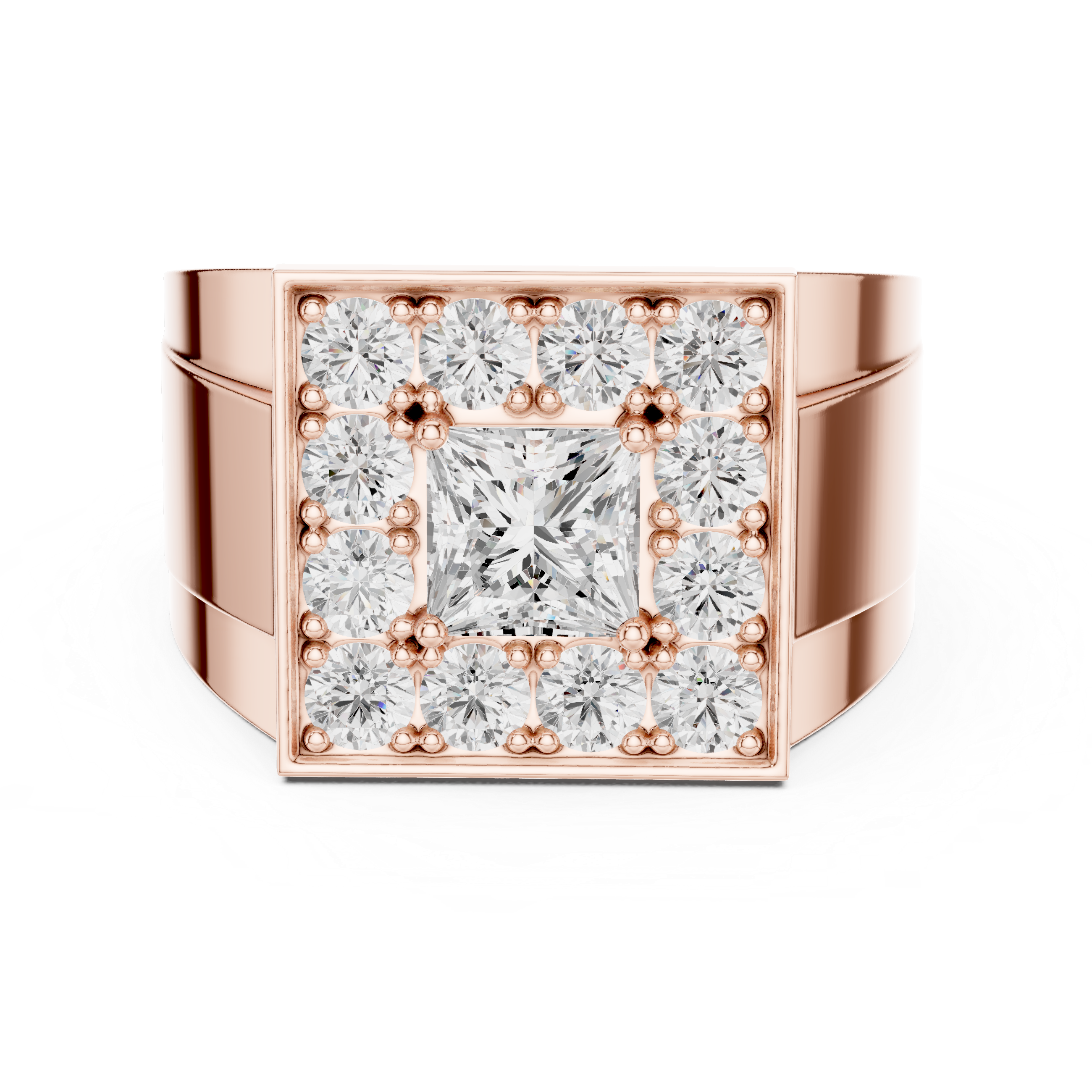 Men's Princess Cut Lab-Grown Diamond Signet Halo Ring in 14K Gold